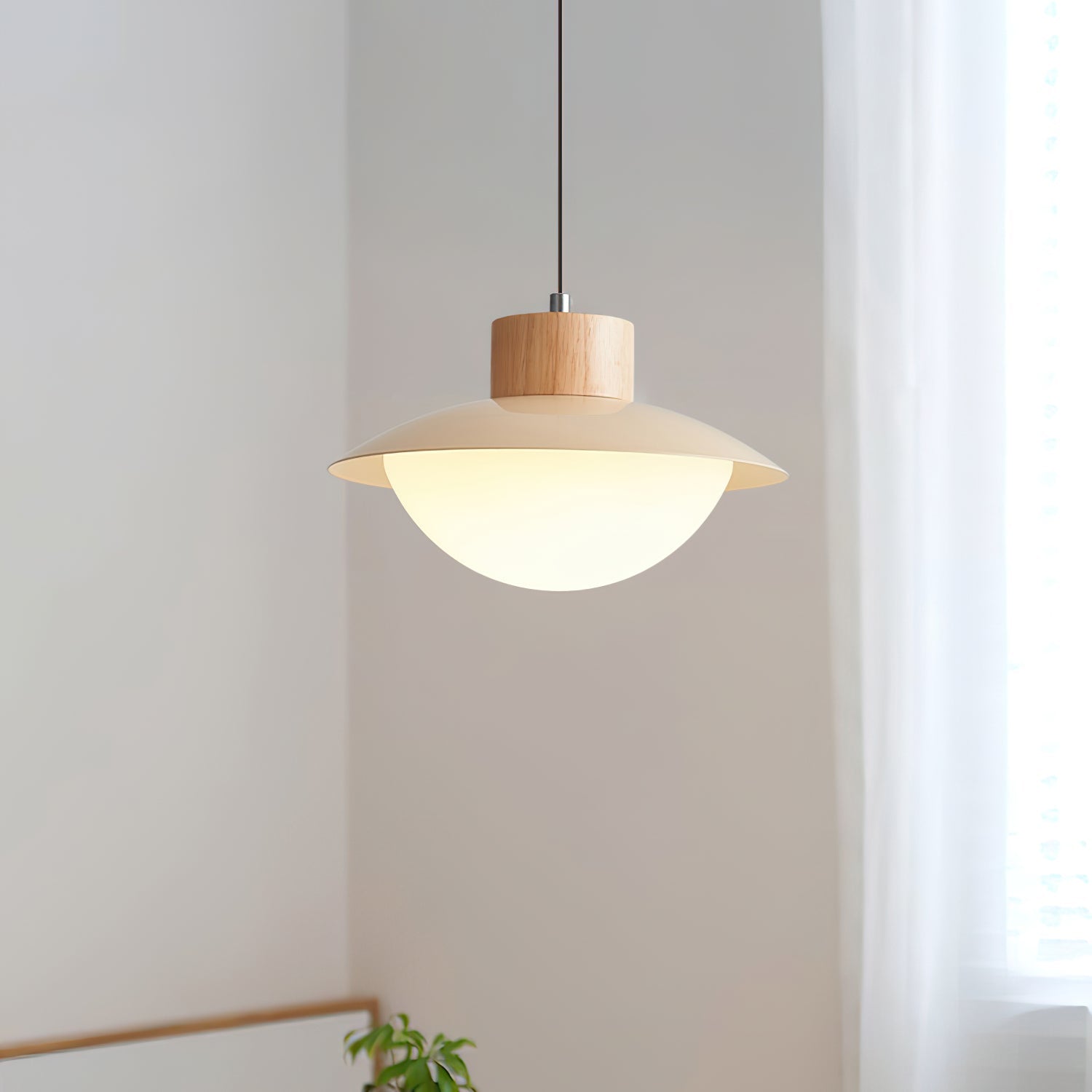 Pendant Lamp Metal and Wood PE Shade Dome Shape Minimalist - Letslighting