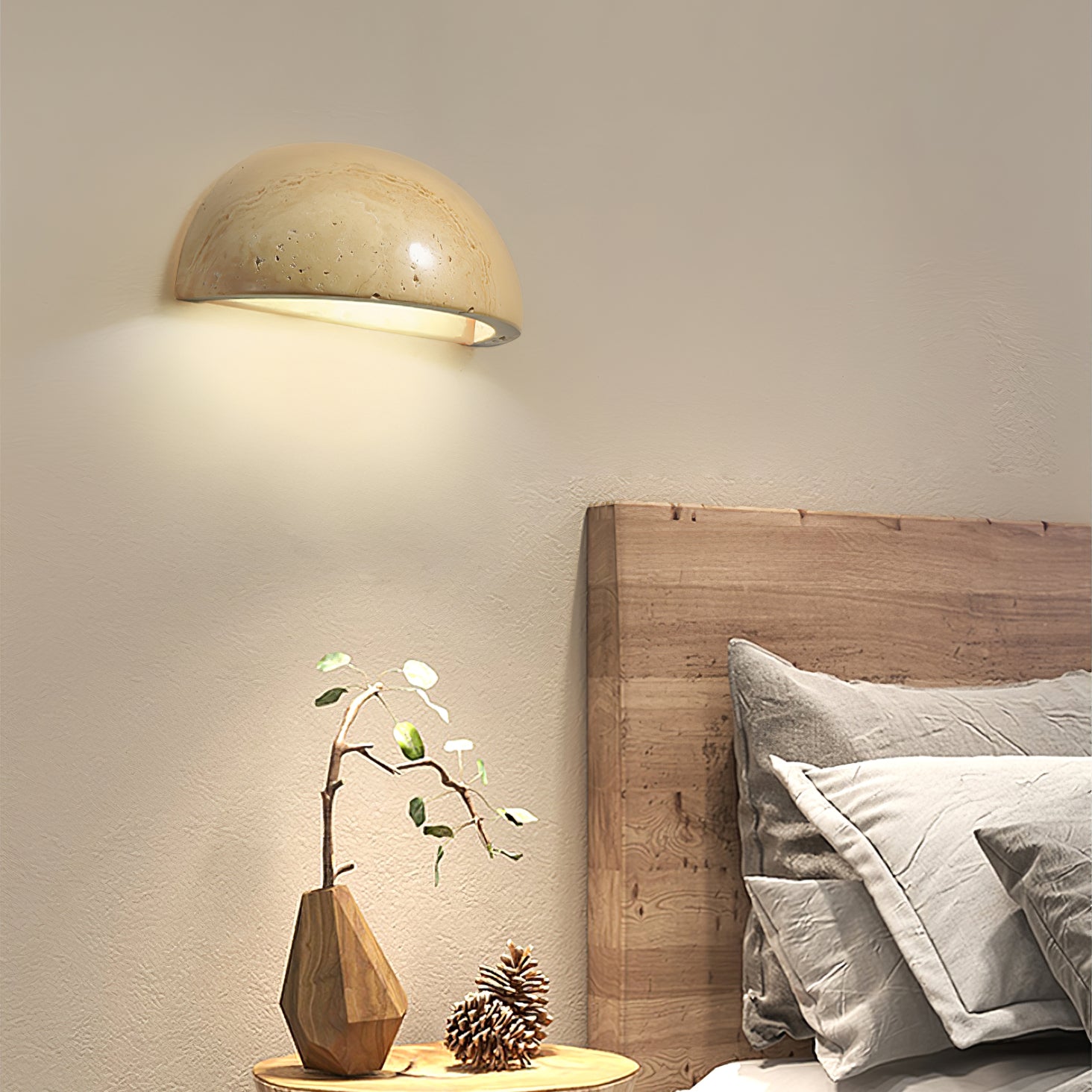 Vethayra Half-Dome Travertine Wall Light - Neutralighting