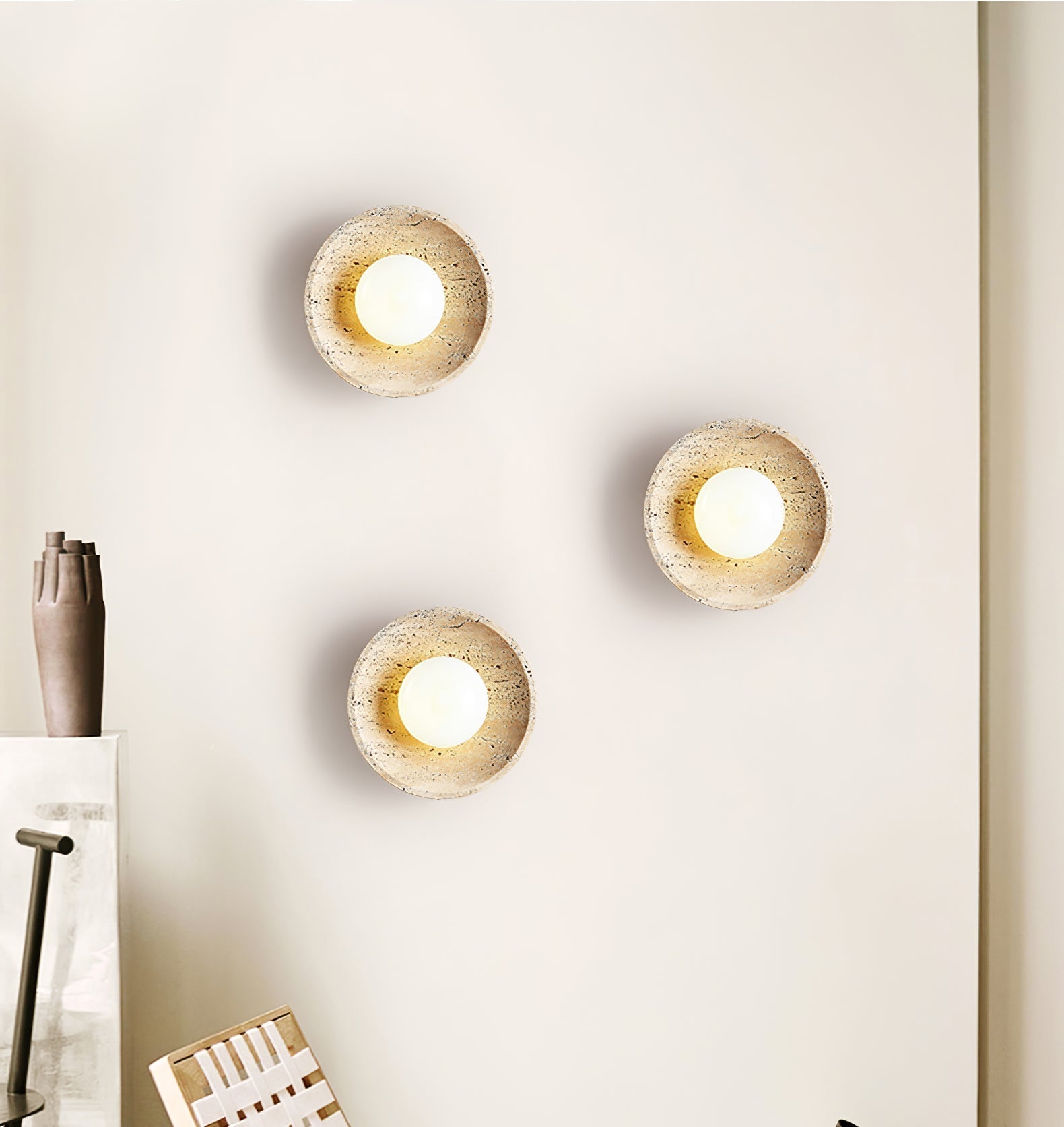 Vephair Bowl-Frame Travertine Wall Light - Neutralighting