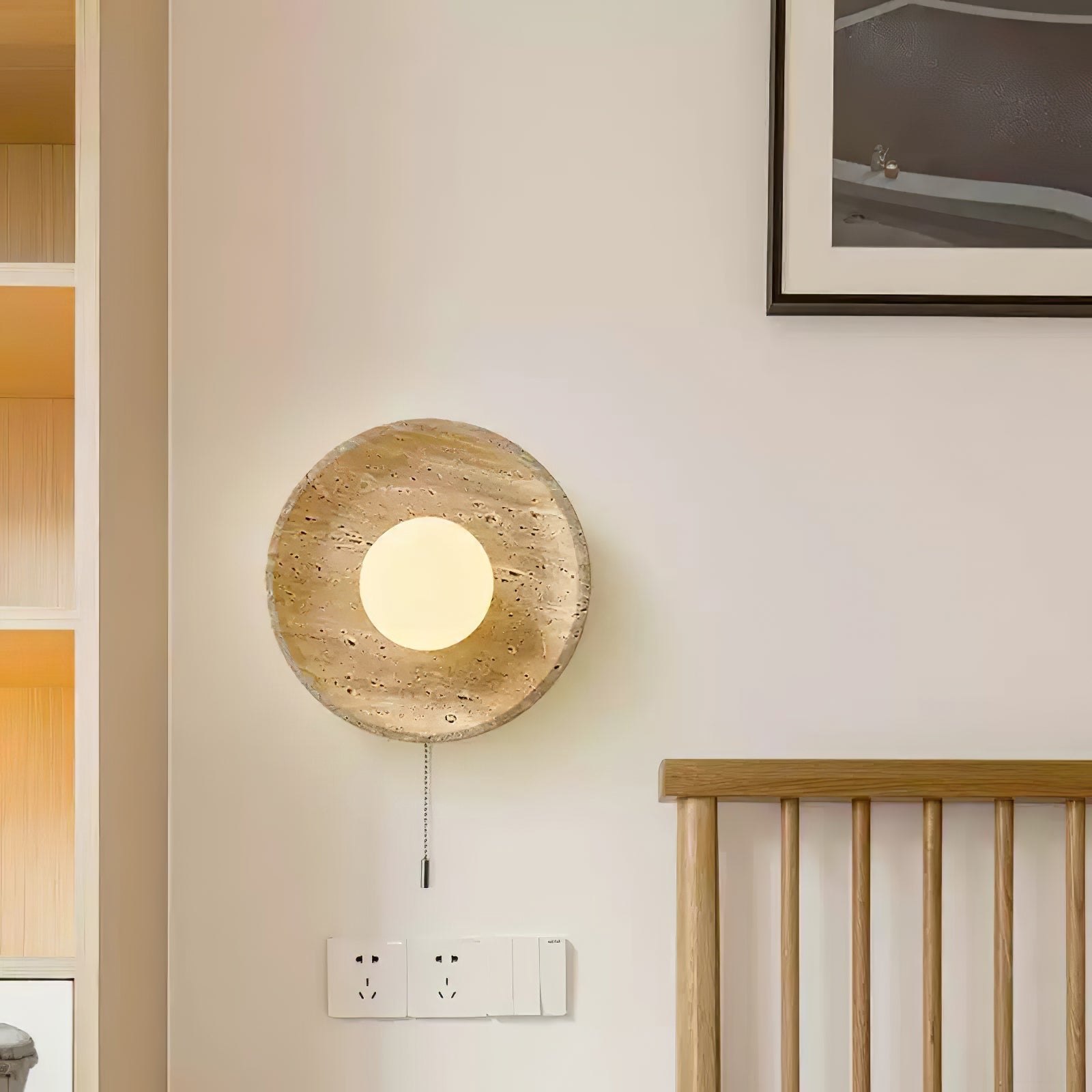 Vephair Bowl-Frame Travertine Wall Light - Neutralighting