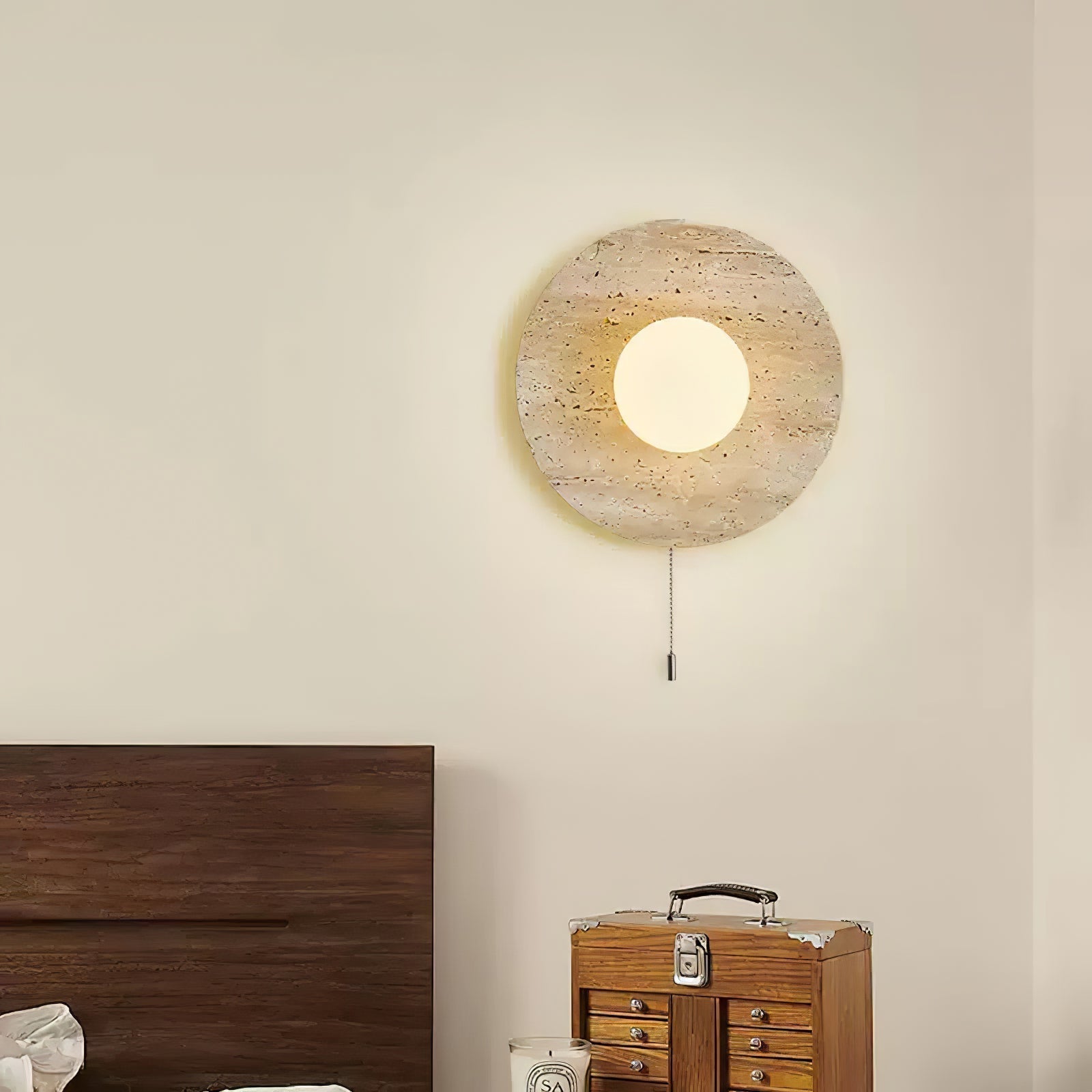 Vephair Bowl-Frame Travertine Wall Light - Neutralighting