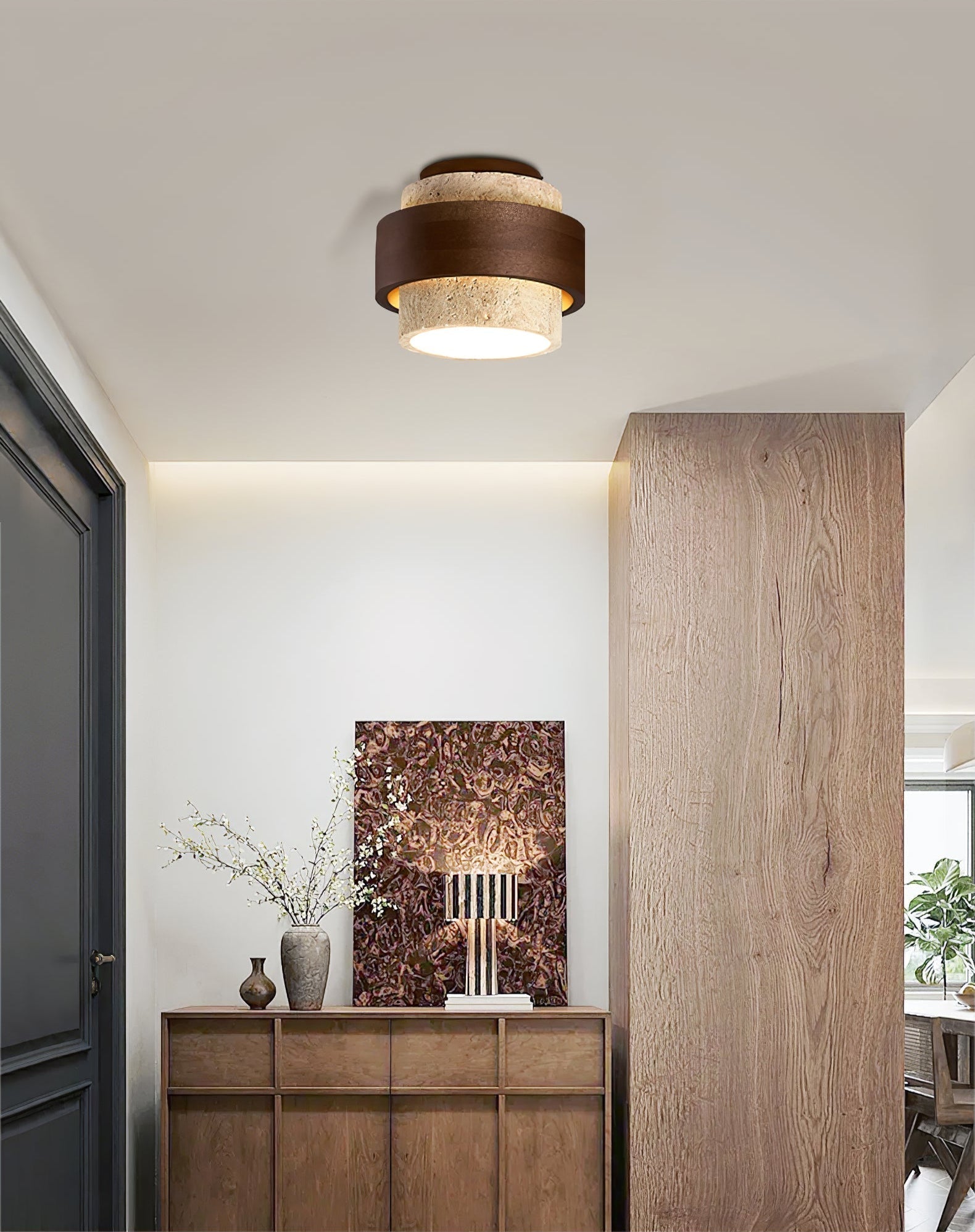 Eltalor Layered Ring Travertine Ceiling Light - Neutralighting