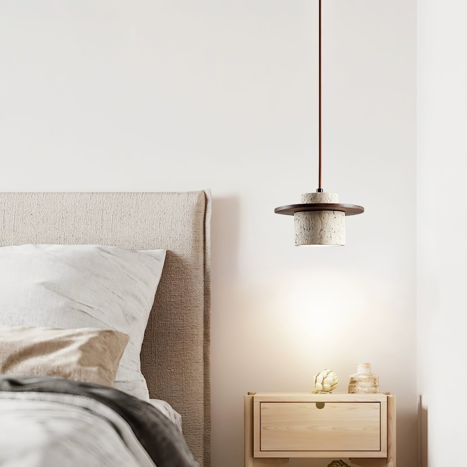 Elvaria Disc Cylinder Travertine Pendant Light - Neutralighting