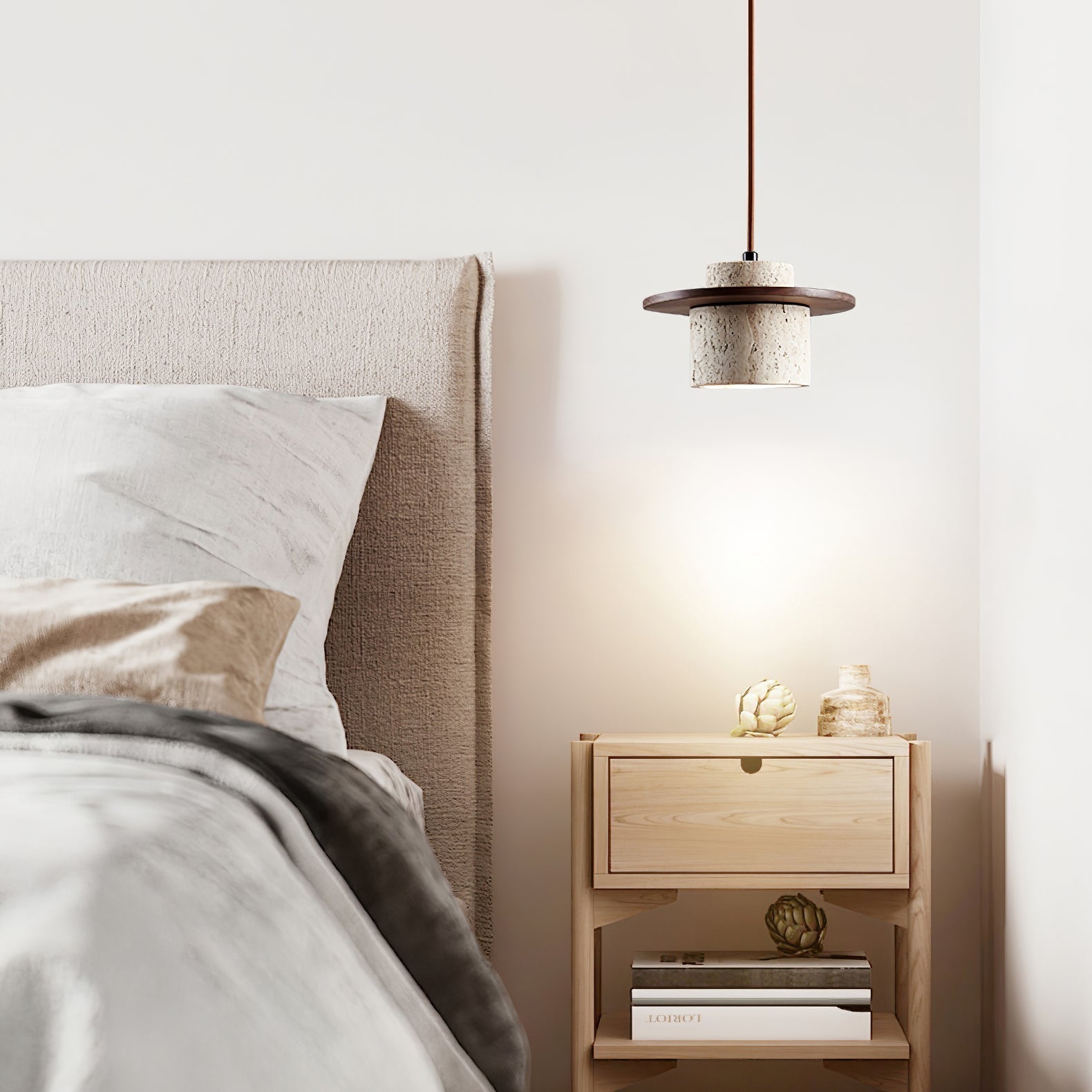Elvaria Disc Cylinder Travertine Pendant Light - Neutralighting