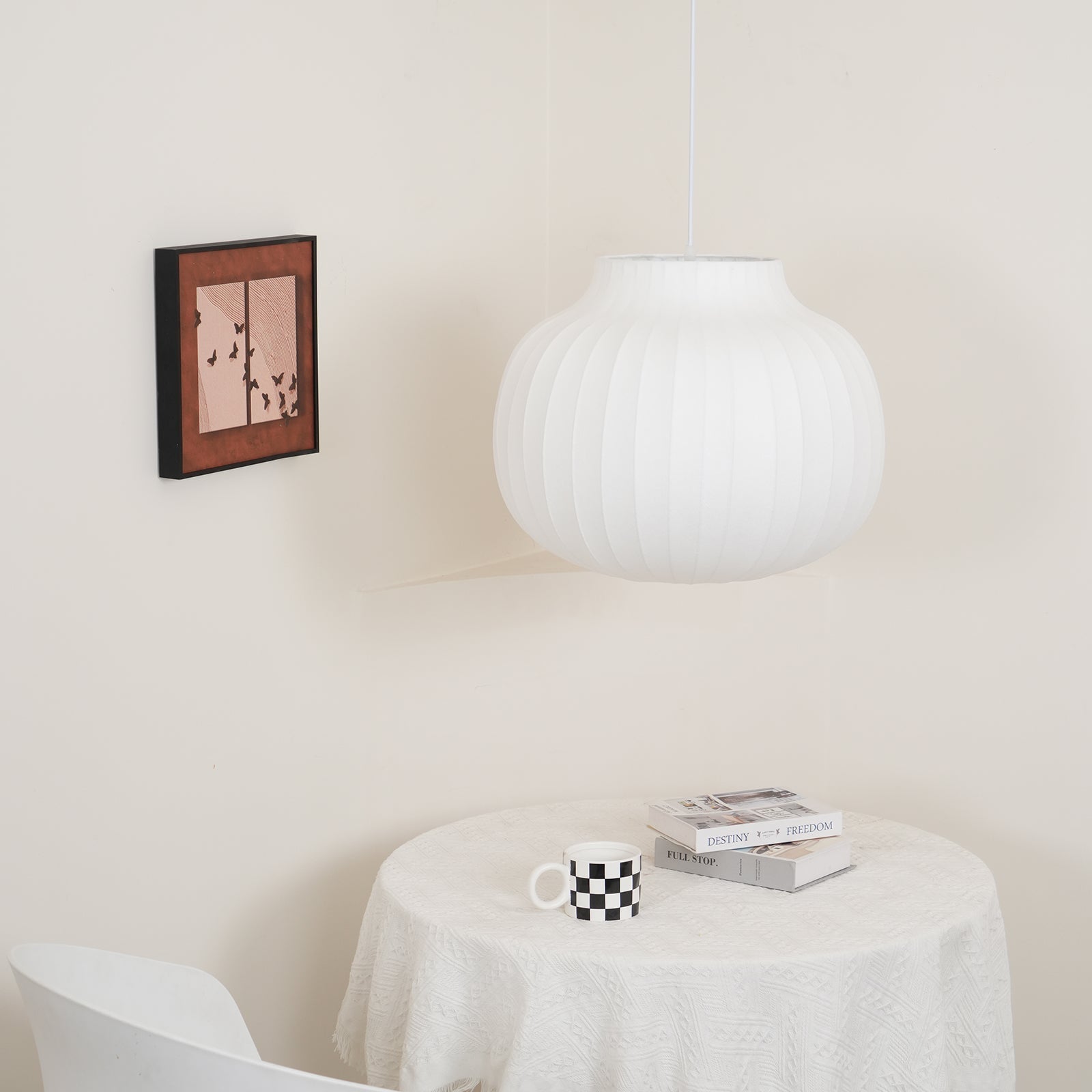 Pendant Light Silk Bell Shade Pleated Curved Modern Minimalist - Letslighting