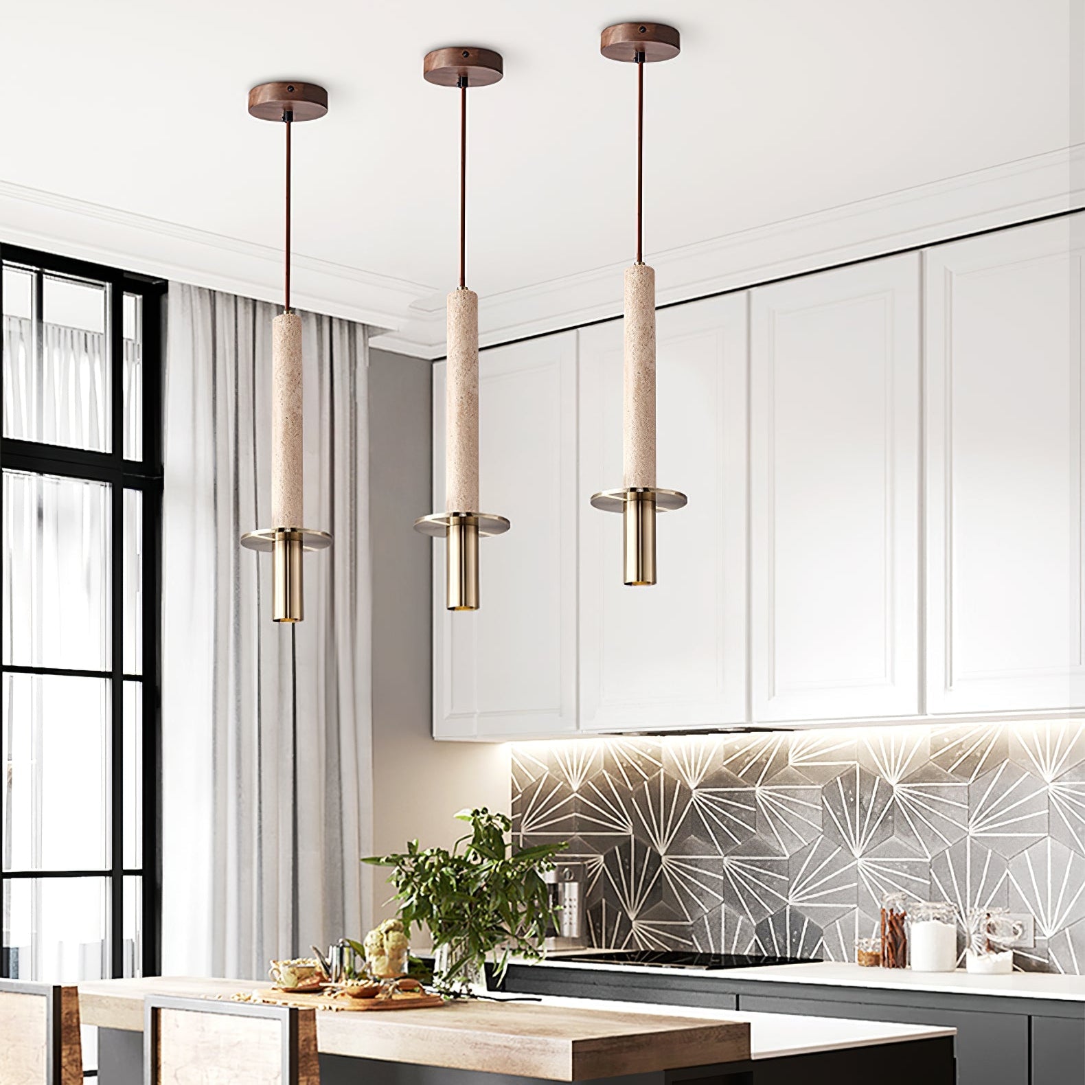 Avdoryra Dual Cylinder Travertine Pendant Light - Neutralighting