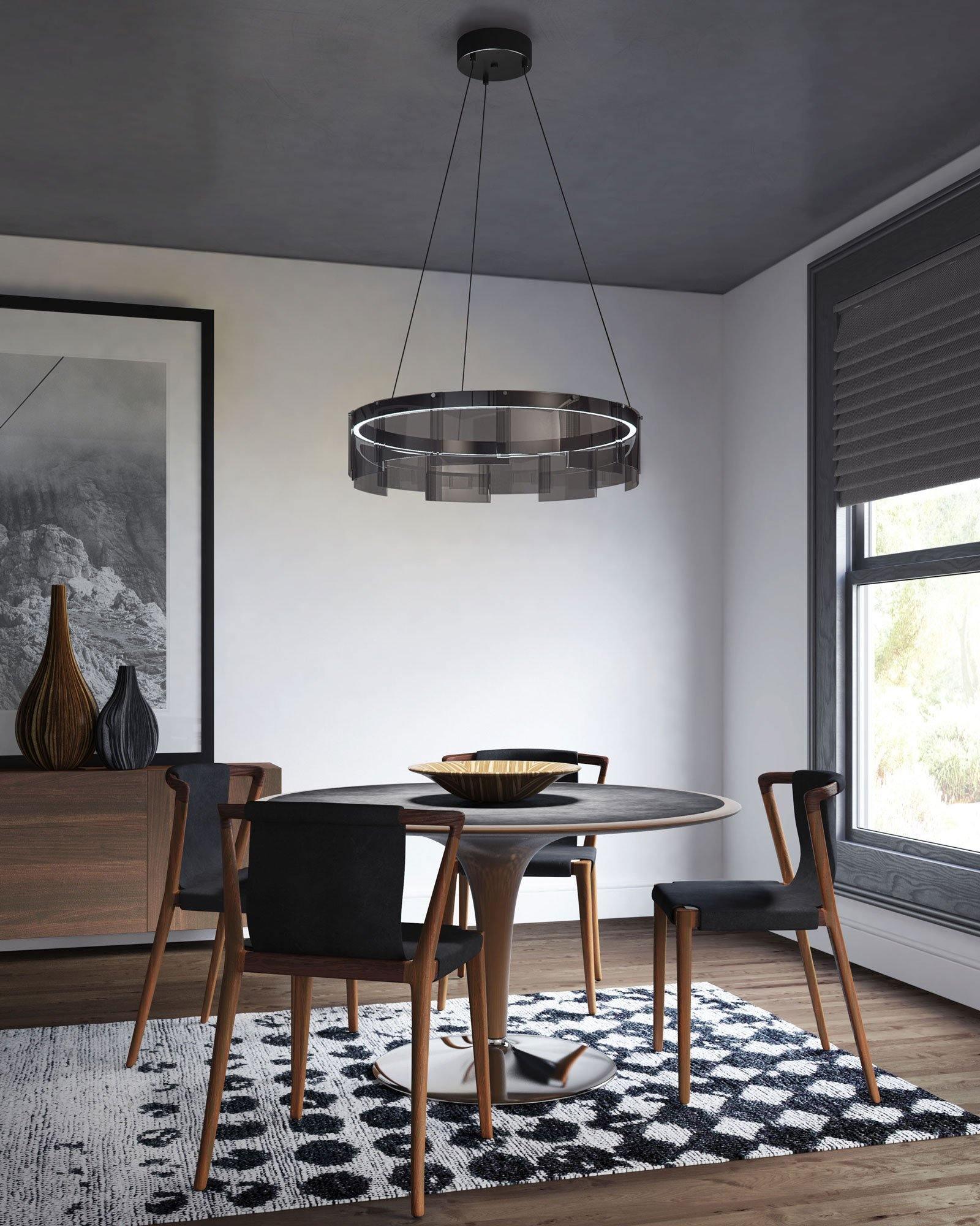 Lustra Chandelier LED Ring Black Glass Modern - Blowlighting