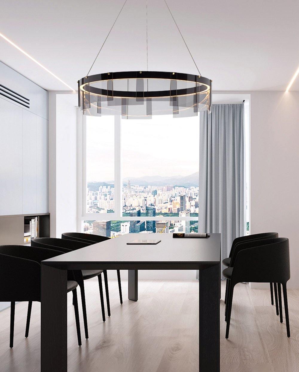 Lustra Chandelier LED Ring Black Glass Modern - Blowlighting