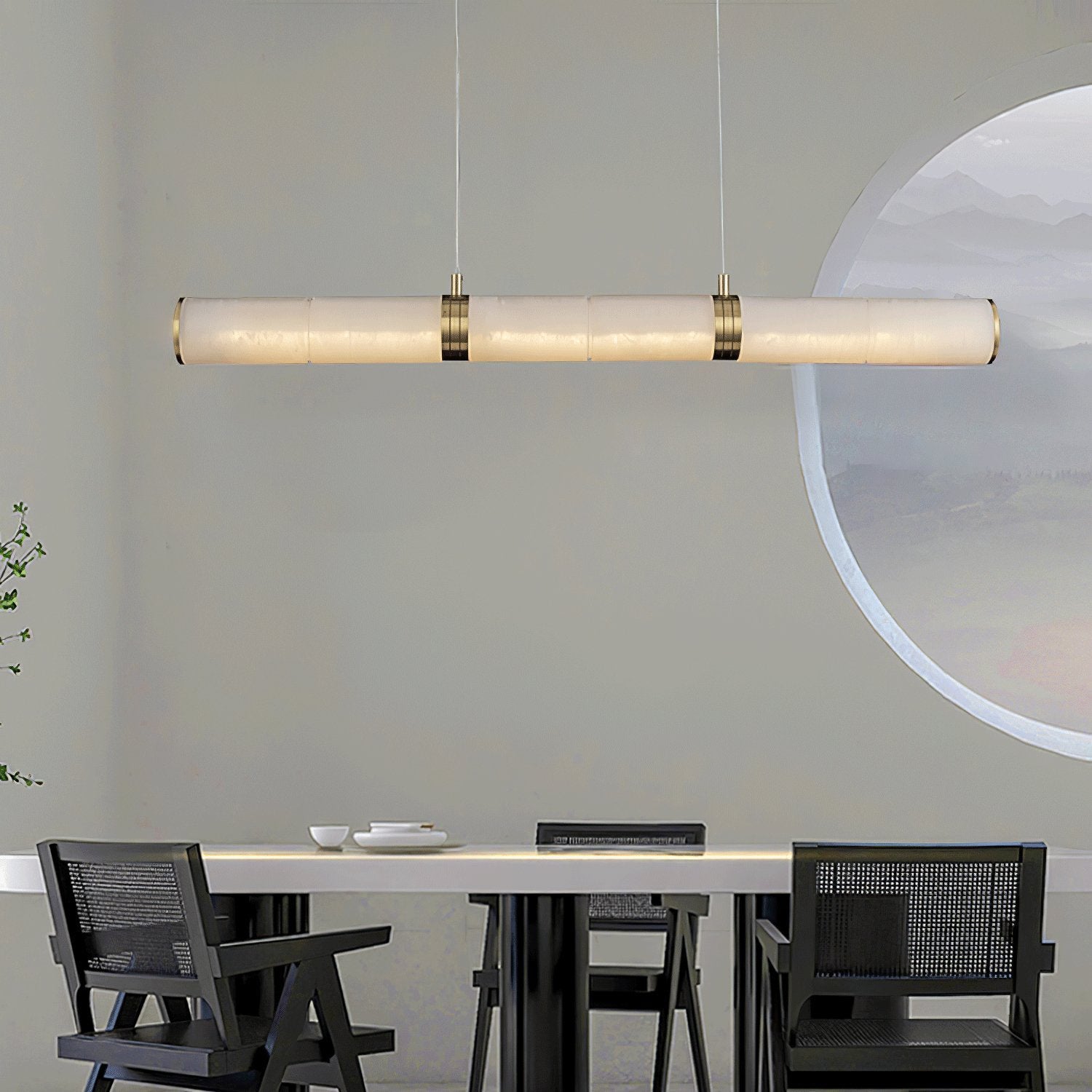 Stream Modern Minimalist Alabaster Pendant Light - Lamp Copper