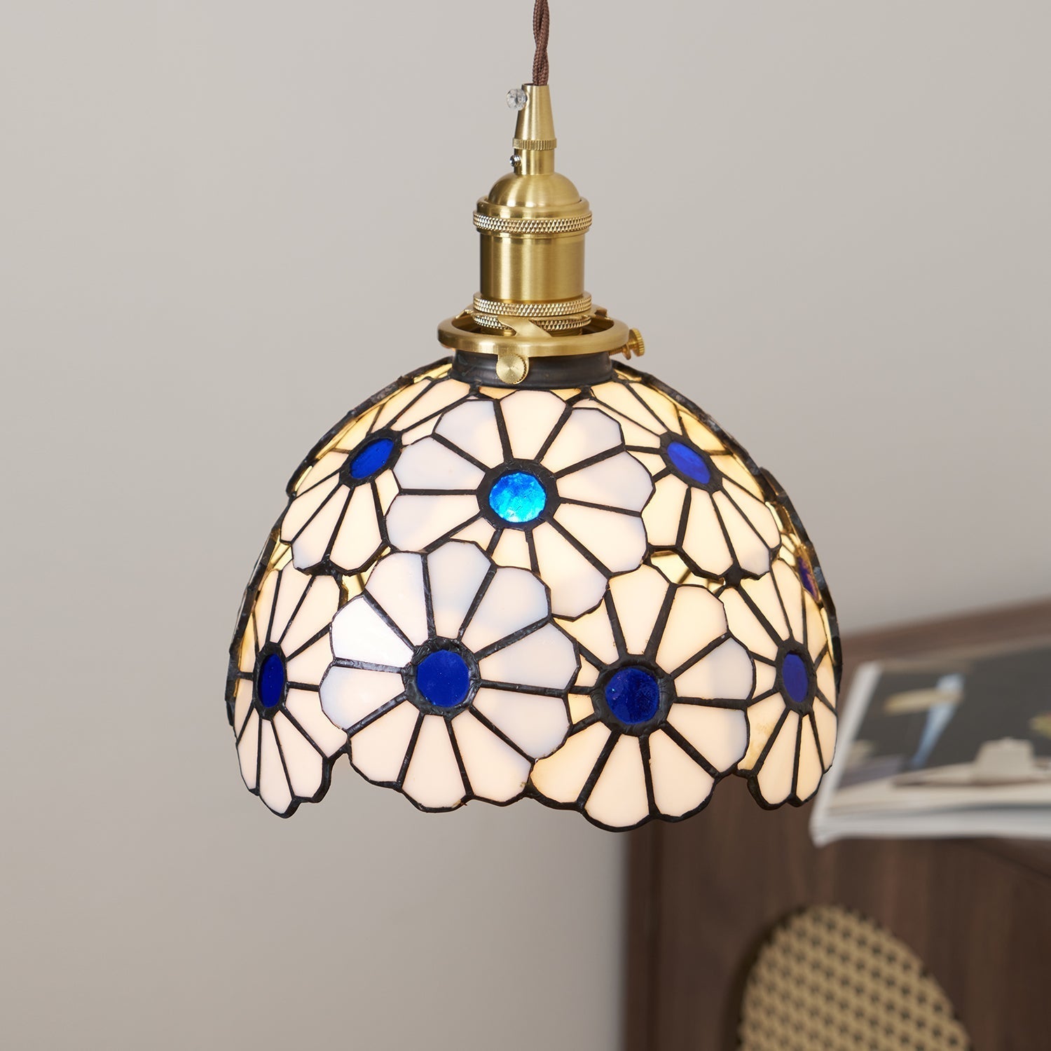 Tiffany Lampada a Sospensione Floreale Blu