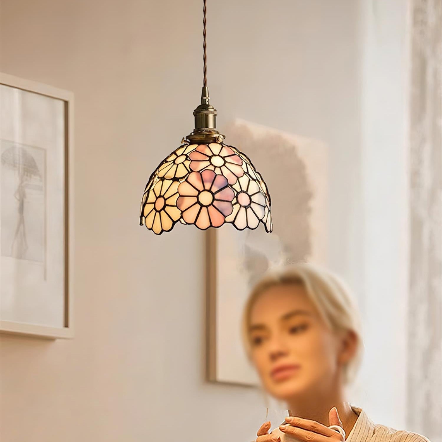 Tiffany Lampada a Sospensione Floreale Blu