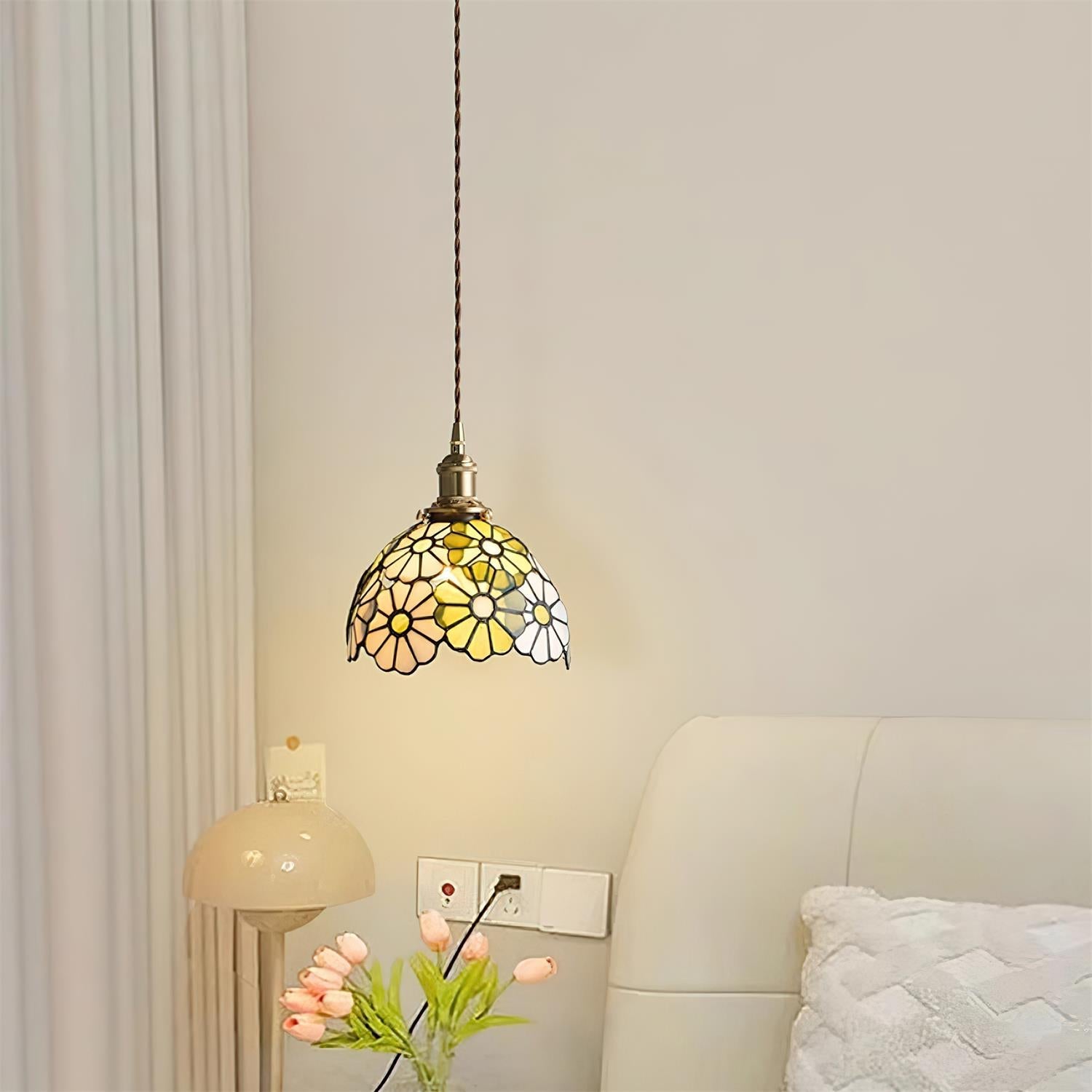 Tiffany Lampada a Sospensione Floreale Blu
