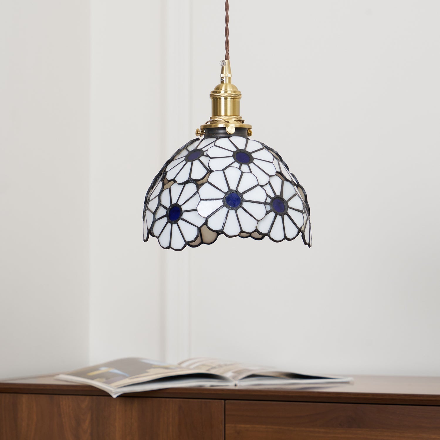 Tiffany Lampada a Sospensione Floreale Blu