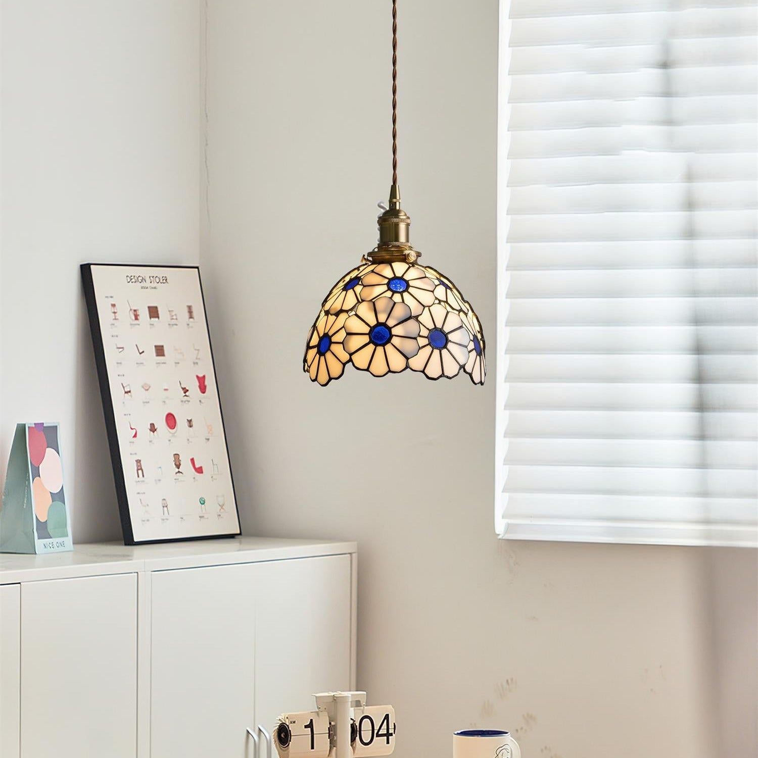 Tiffany Lampada a Sospensione Floreale Blu