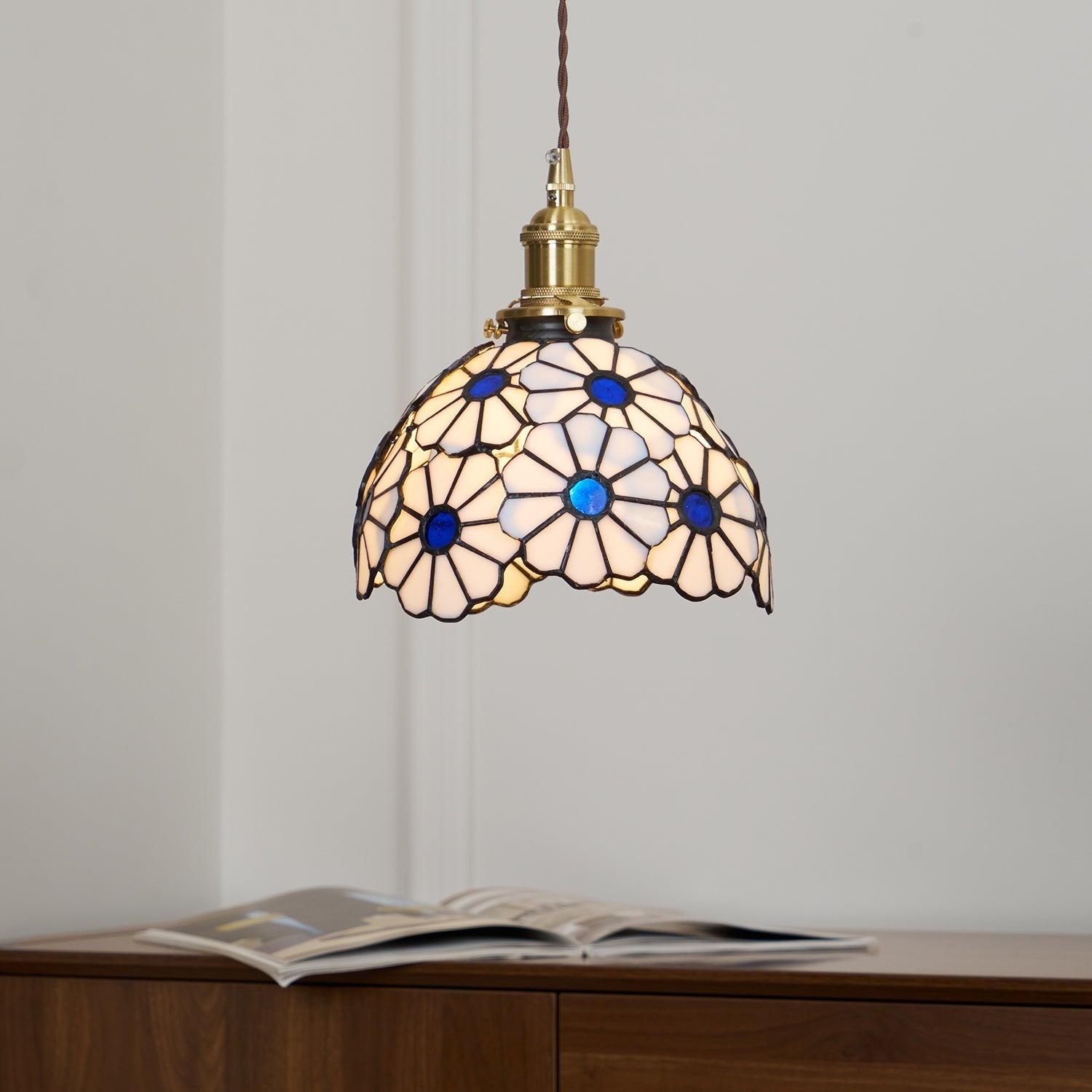 Tiffany Lampada a Sospensione Floreale Blu