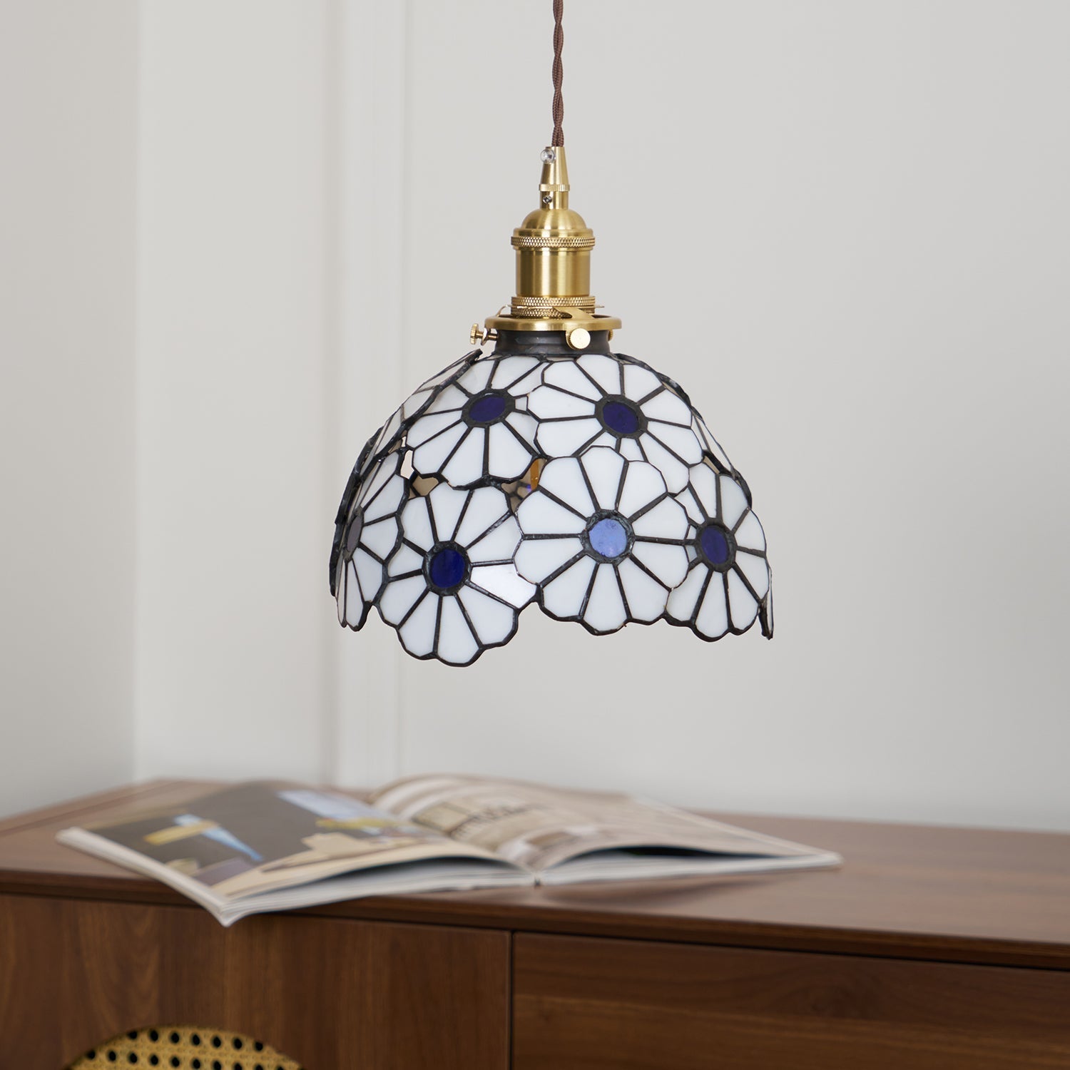 Tiffany Lampada a Sospensione Floreale Blu