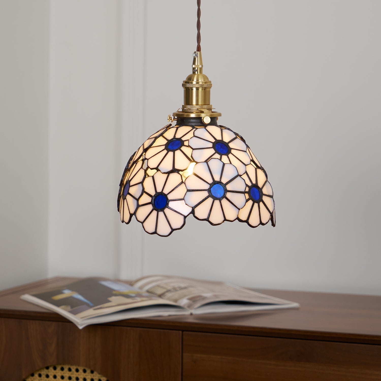 Tiffany Lampada a Sospensione Floreale Blu