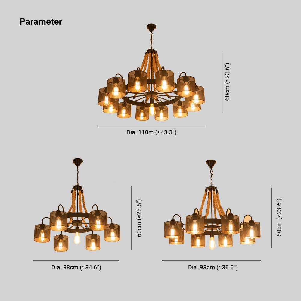 Epoch Vintage Metallo/Corda LED Sospensione Nero Soggiorno/Bar/Ristorante