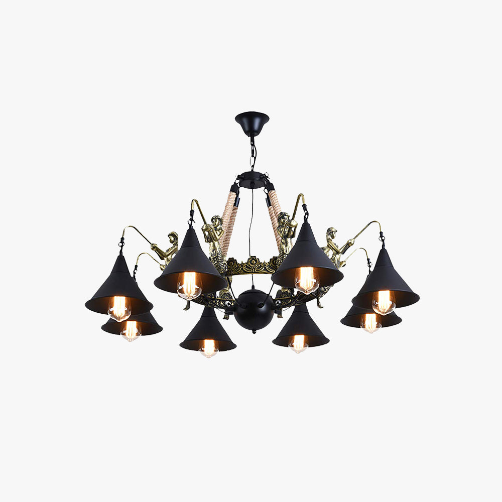 Epoch Vintage Metallo/Corda LED Lux Lampadario Nero Soggiorno/Bar/Ristorante