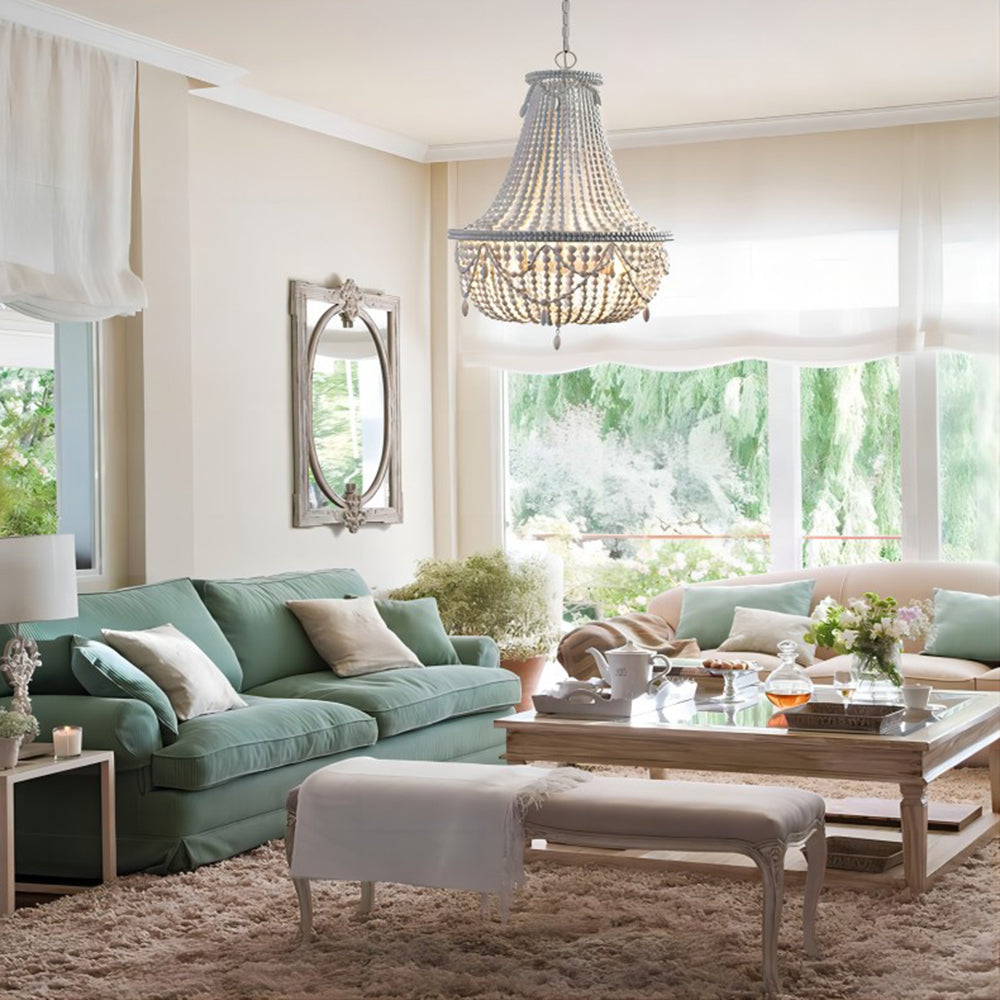 Silva Lampada a Sospensione Retro di Lusso in Metallo/Legno Bianco Antico