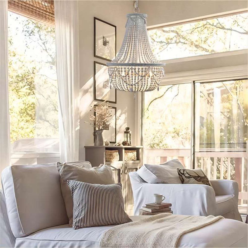 Silva Lampada a Sospensione Retro di Lusso in Metallo/Legno Bianco Antico