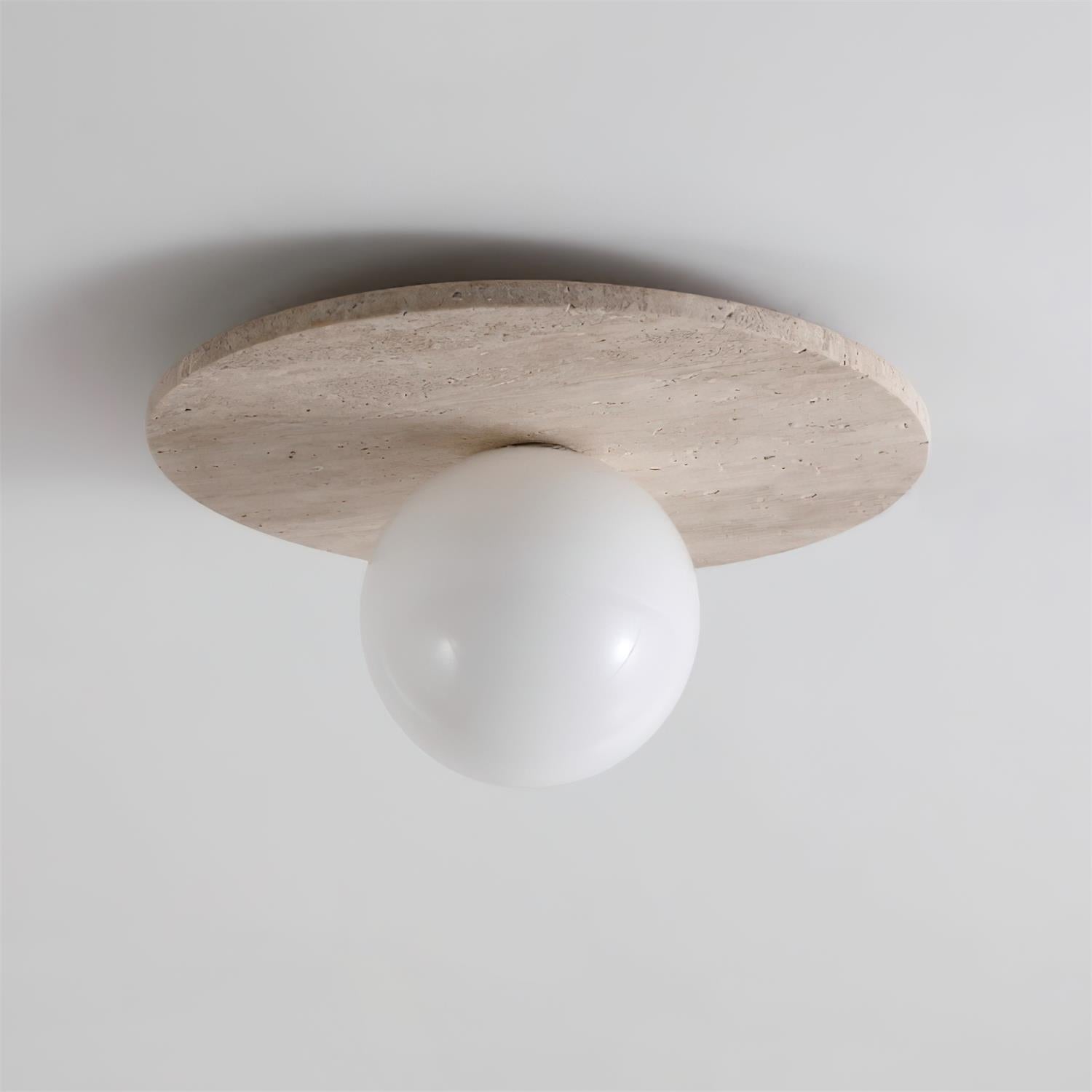 Ceiling Light Travertine Disc with Glass Globe Cozy - Letslighting