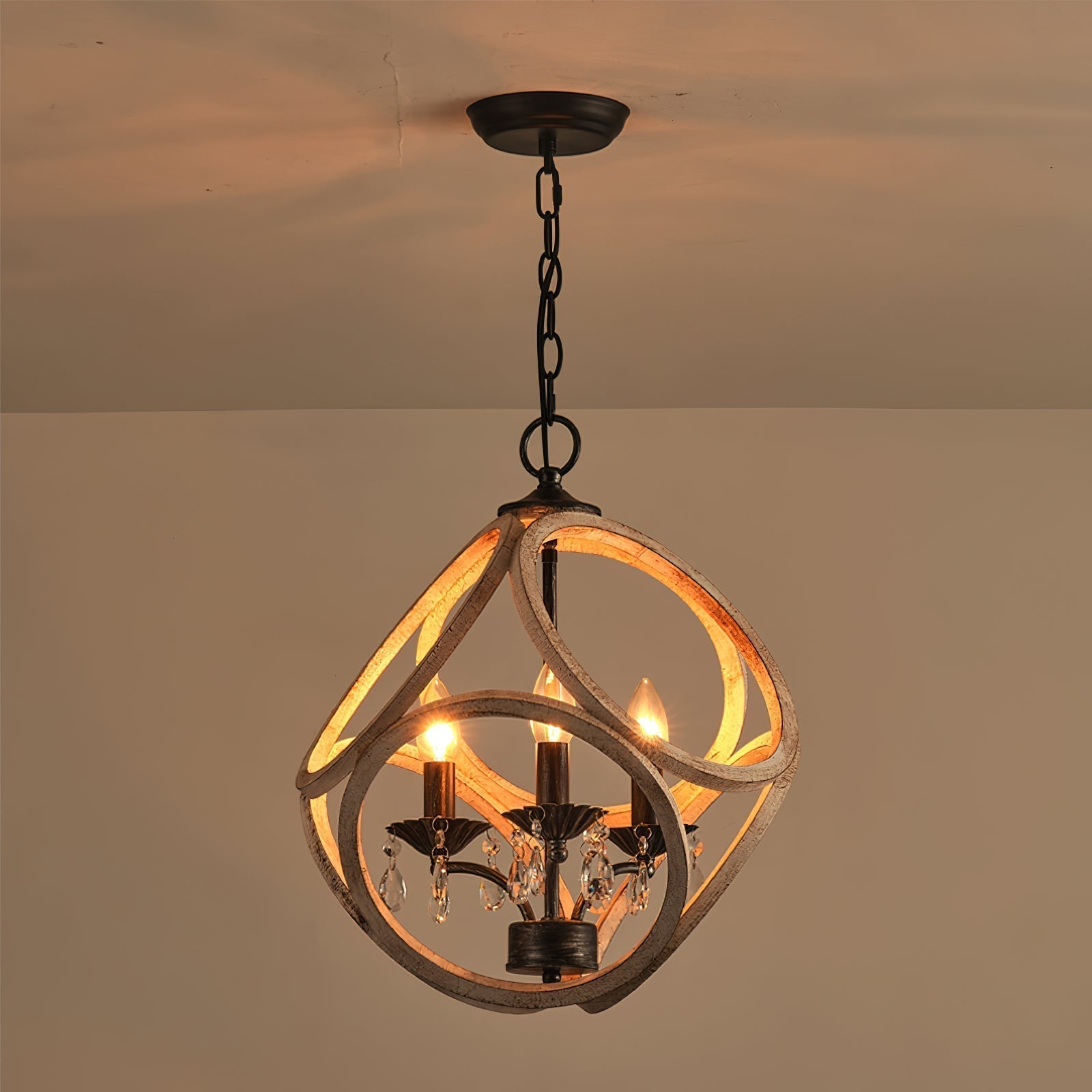 Viraearae Premium Nordic Crystal Wood Pendant Lamp - Lamp Copper