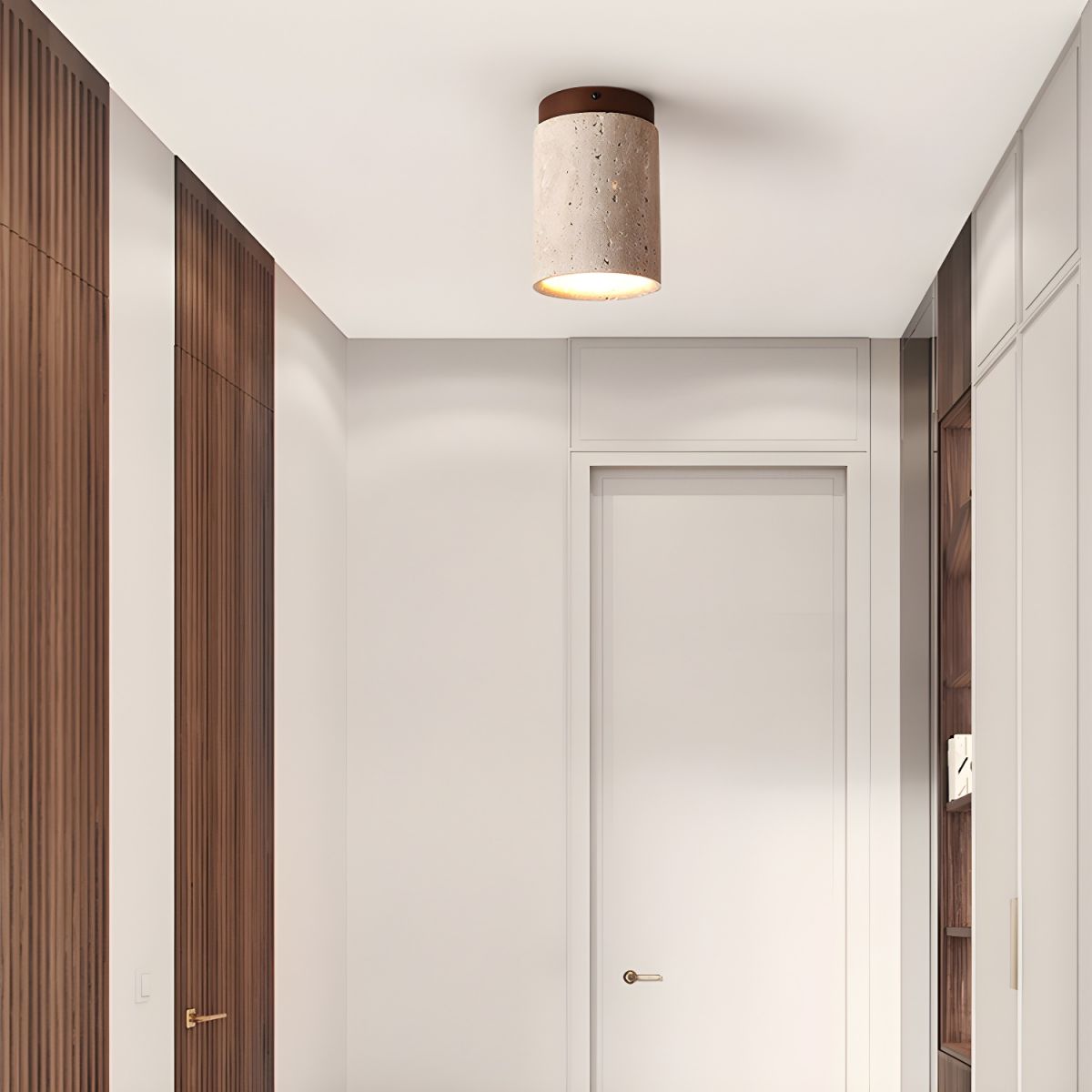 Aurnorira Cylinder Cap Travertine Ceiling Light - Neutralighting