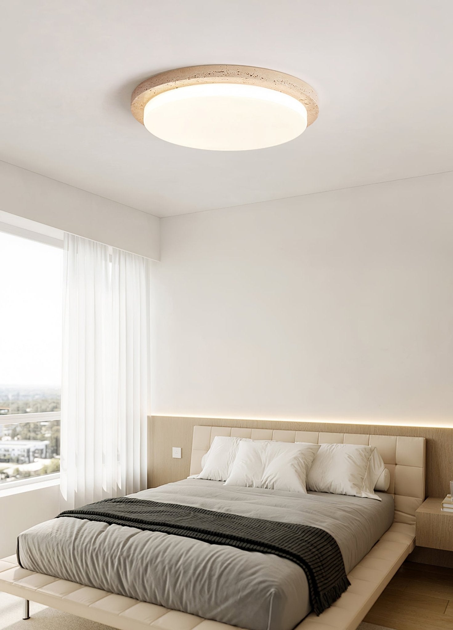 Etala Smooth-Rim Travertine Ceiling Light - Neutralighting