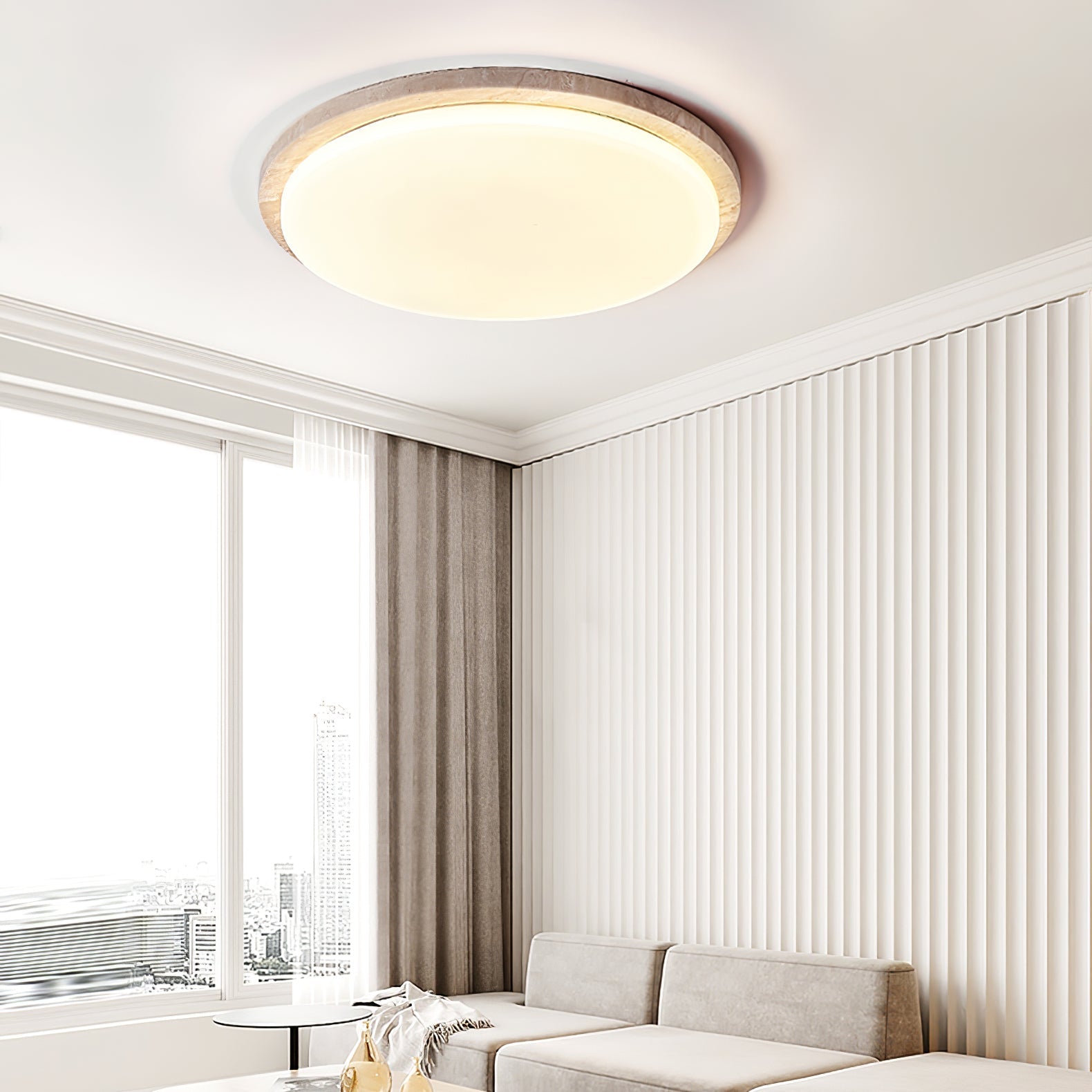 Etala Smooth-Rim Travertine Ceiling Light - Neutralighting