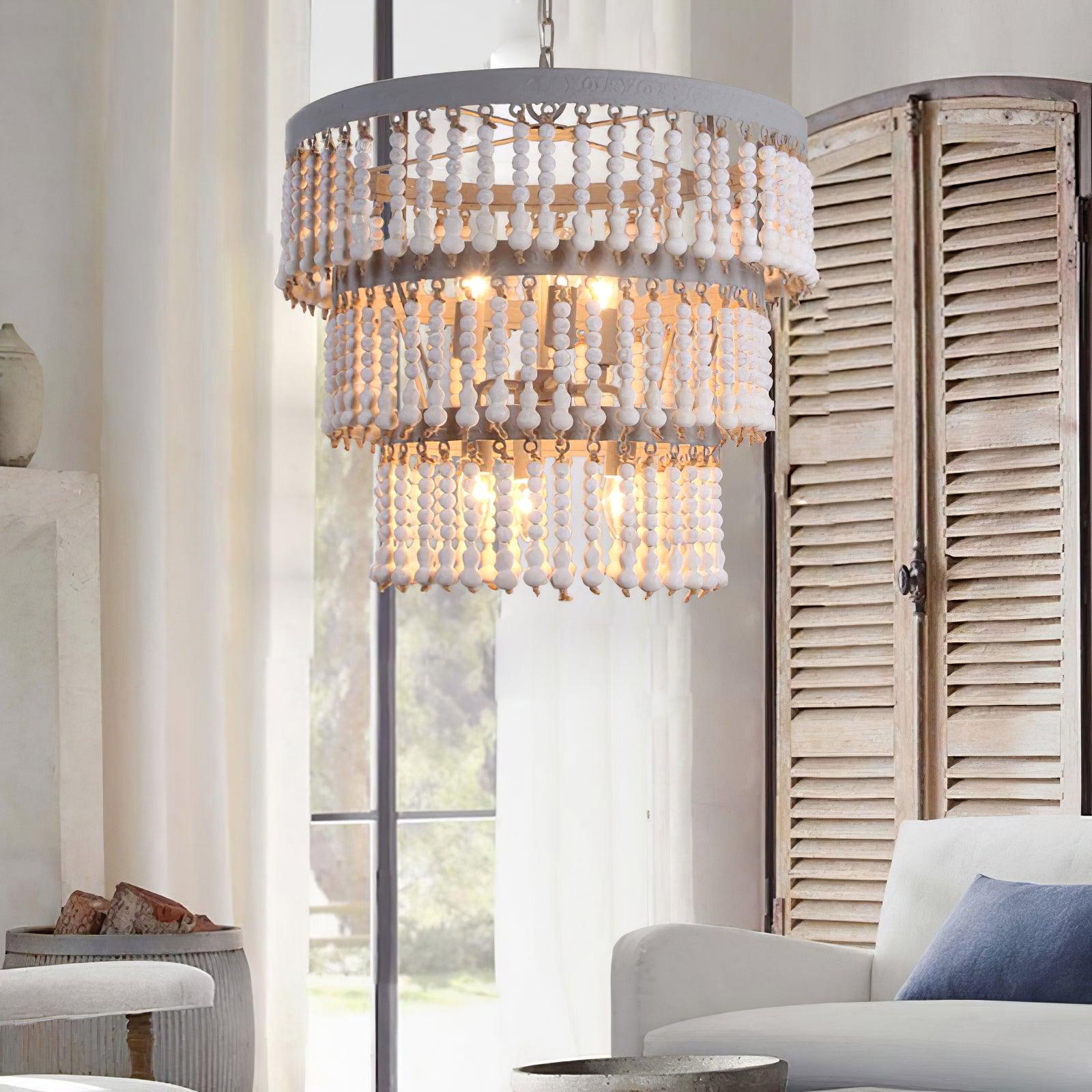 Three Tiered Wood Beaded Chandelier - Blowlighting