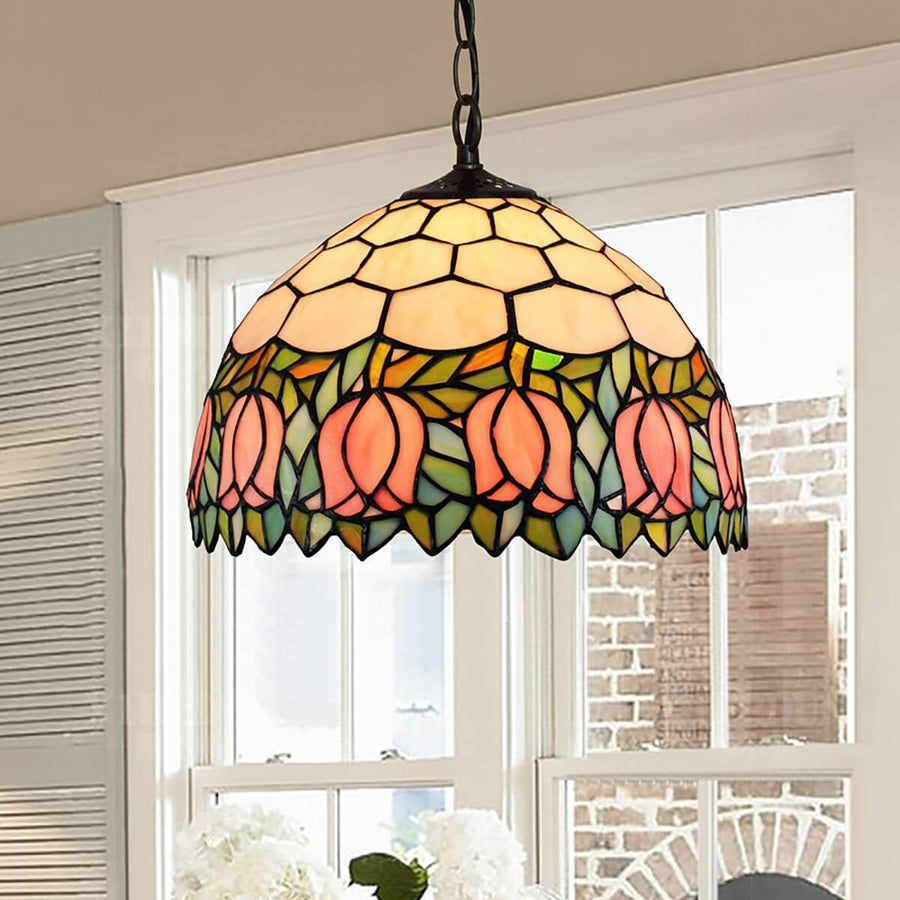 Tiffany Vintage Metallo Vetro Lampade a Sospensione Rosa Soggiorno Camera da letto