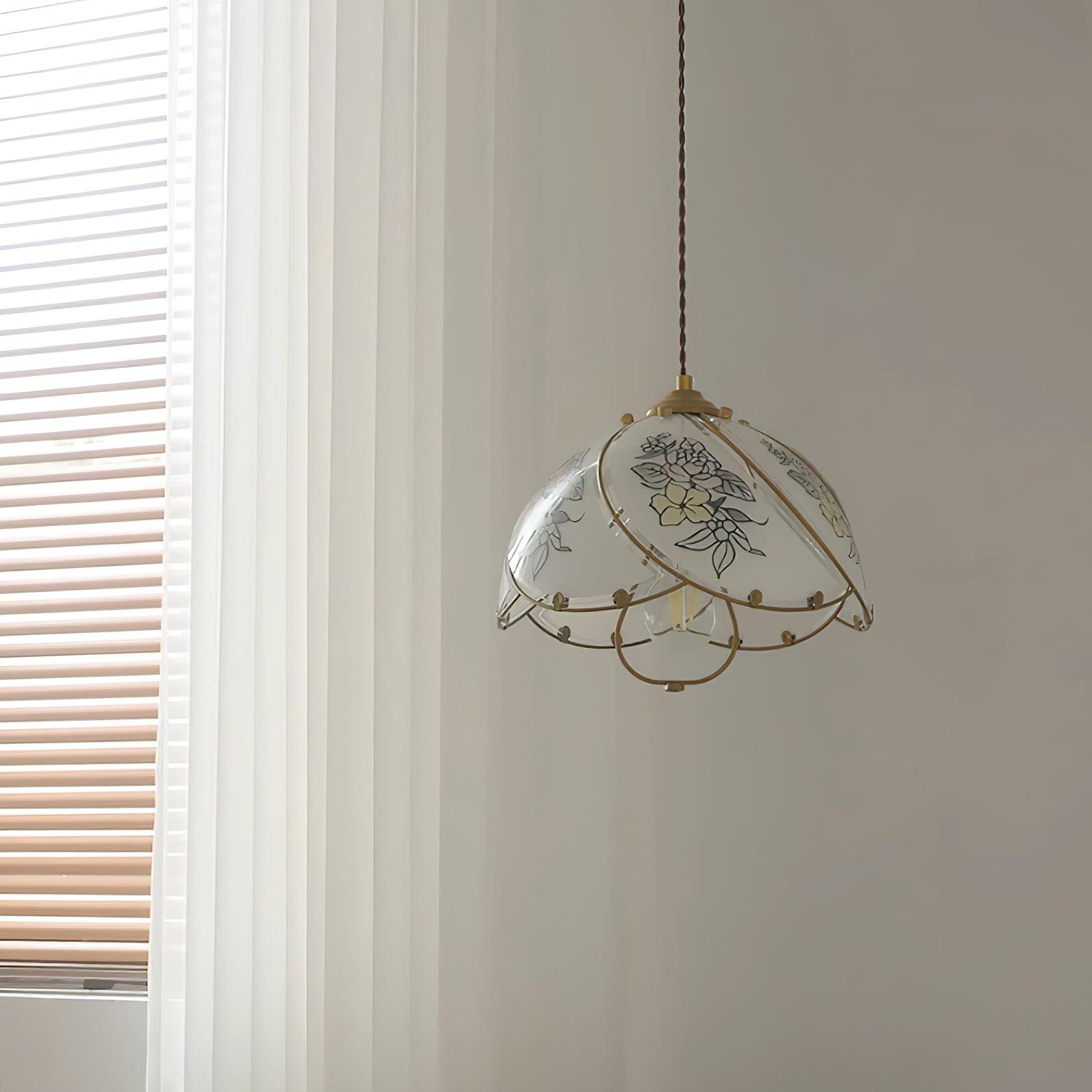 Pendant Lamp Glass Petal Shade Metal Frame Vintage - Letslighting