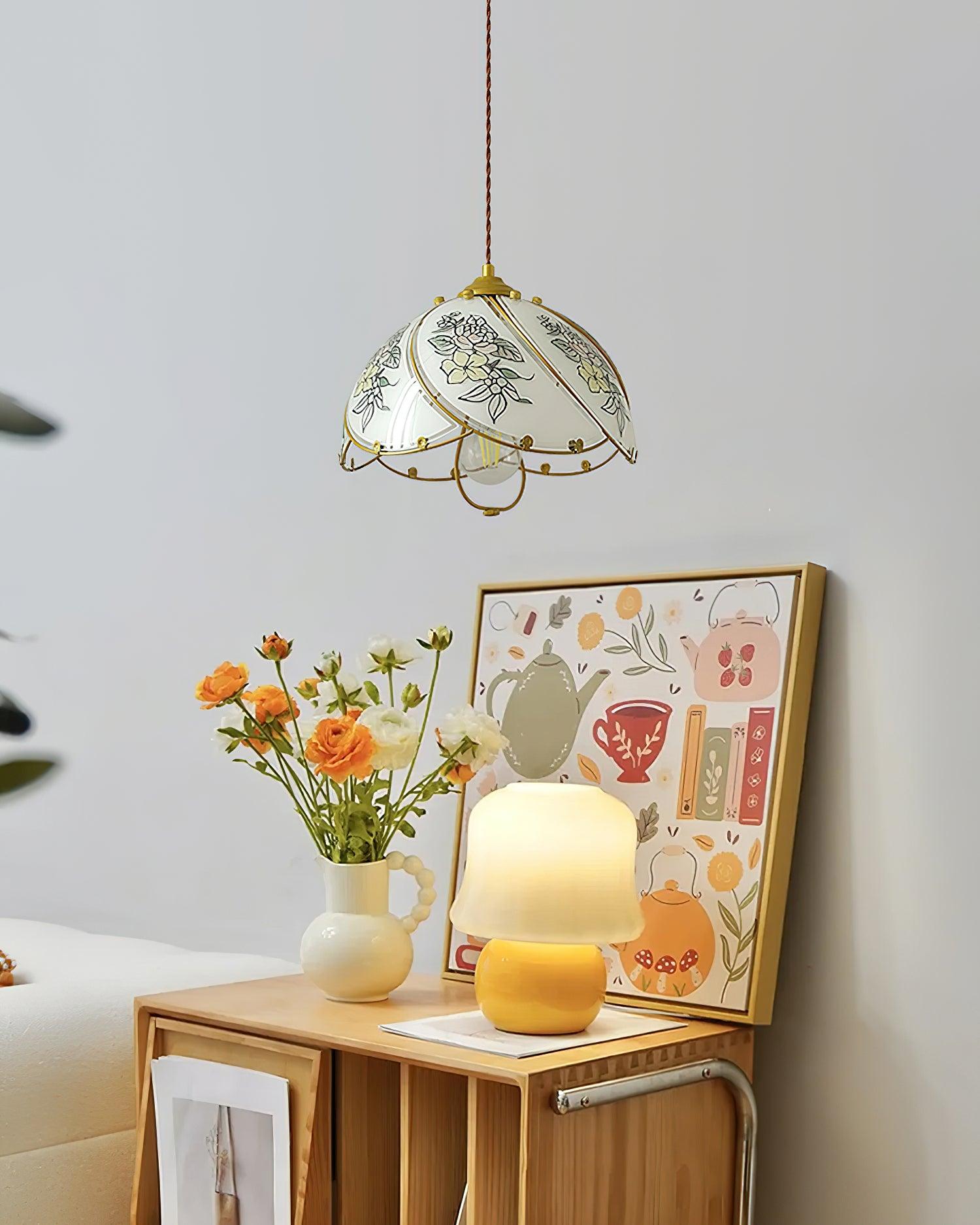 Pendant Lamp Glass Petal Shade Metal Frame Vintage - Letslighting