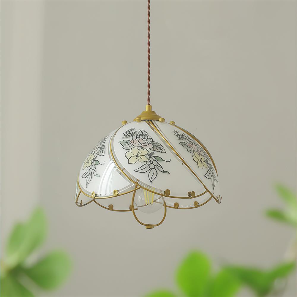 Pendant Lamp Glass Petal Shade Metal Frame Vintage - Letslighting
