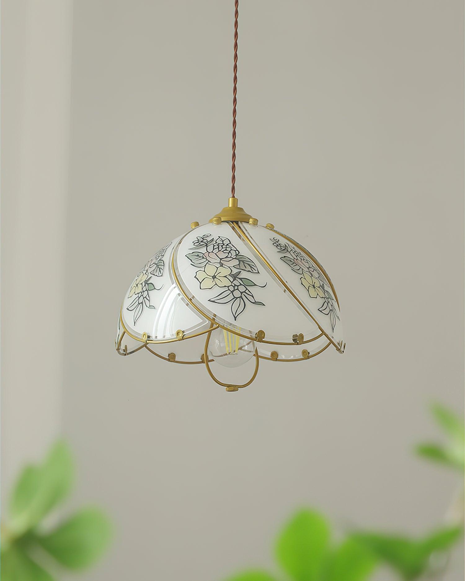 Pendant Lamp Glass Petal Shade Metal Frame Vintage - Letslighting