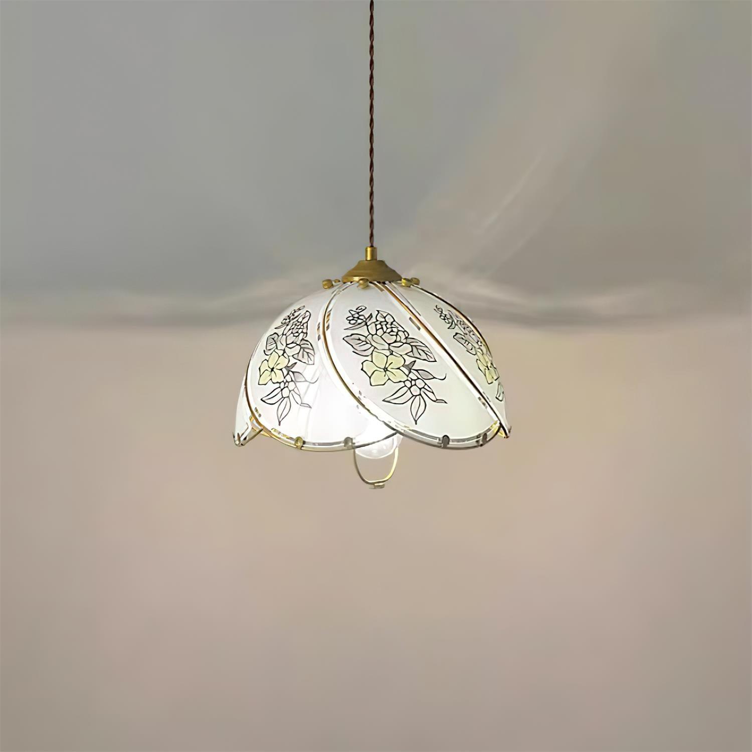 Pendant Lamp Glass Petal Shade Metal Frame Vintage - Letslighting