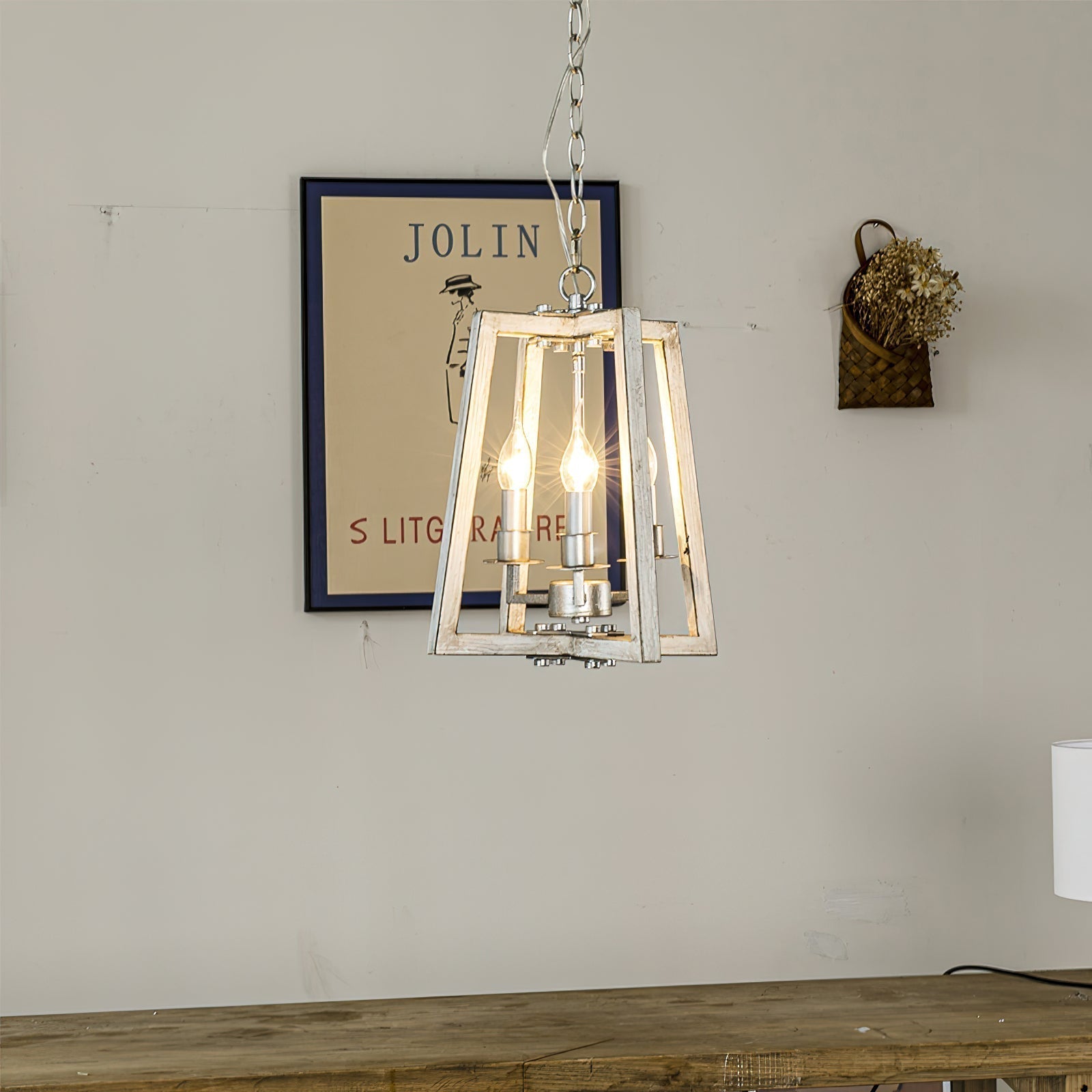 Tinsley Vintage Open Frame Wood Pendant Lamp - Lamp Copper