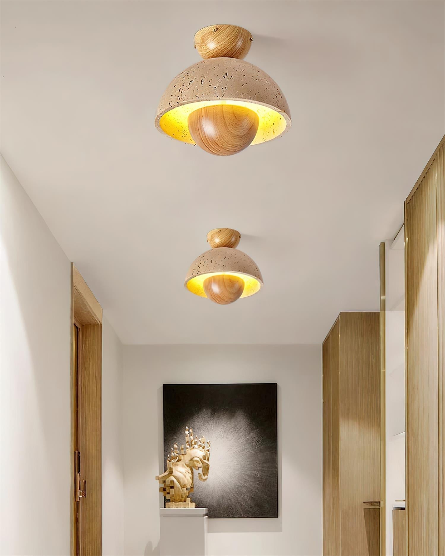 Cavora Ceiling Light Travertine Wood Dome Shape - Letslighting