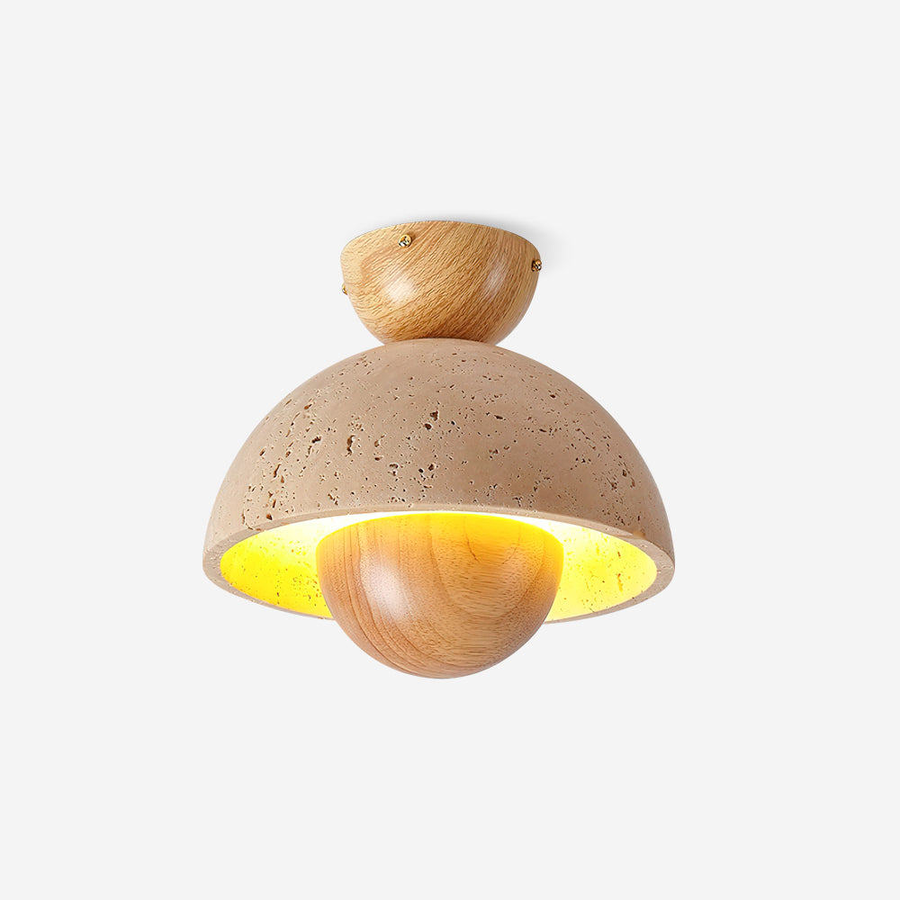 Cavora Ceiling Light Travertine Wood Dome Shape - Letslighting