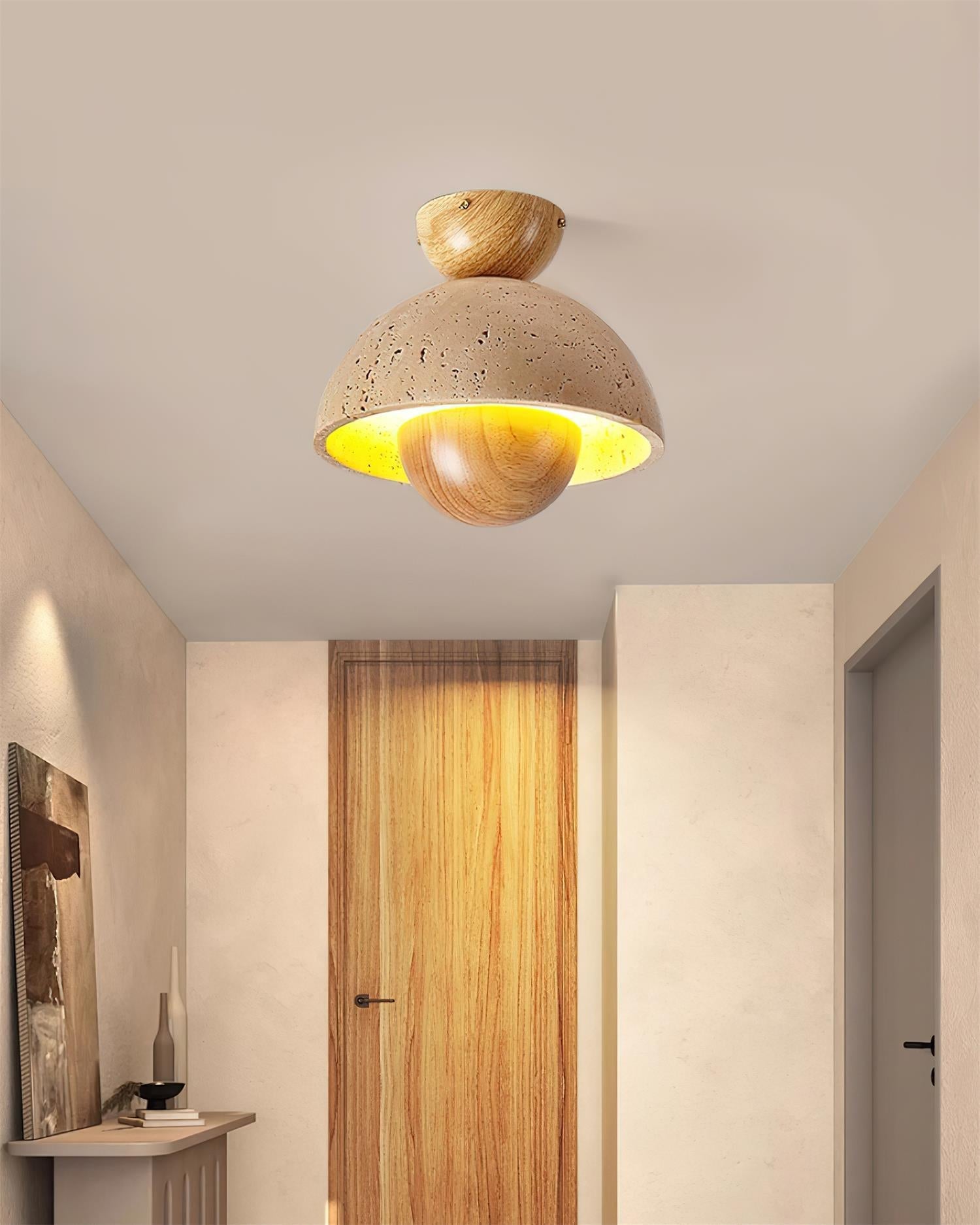 Cavora Ceiling Light Travertine Wood Dome Shape - Letslighting