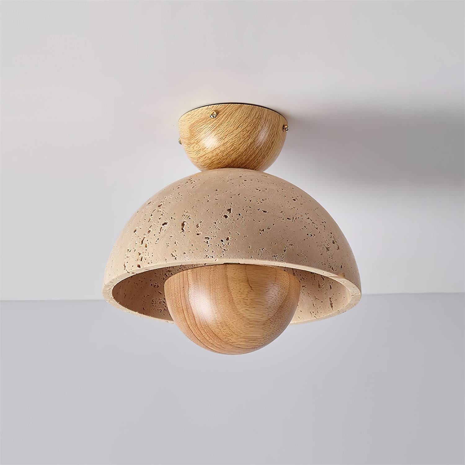 Cavora Ceiling Light Travertine Wood Dome Shape - Letslighting