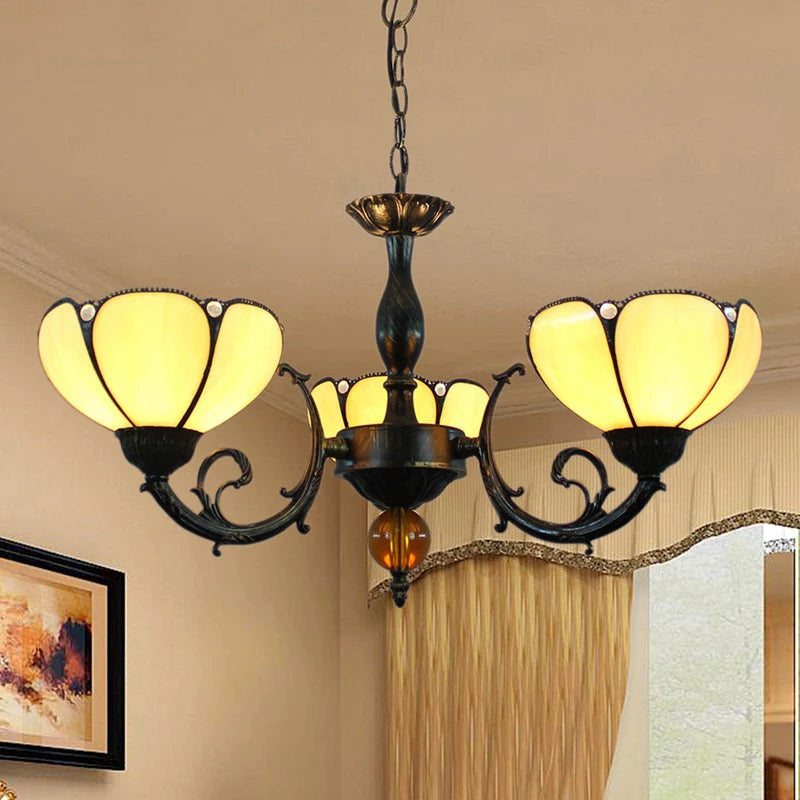 Tiffany Vintage Metallo/Vetro Lux Lampadario Giallo Camera da letto/Soggiorno