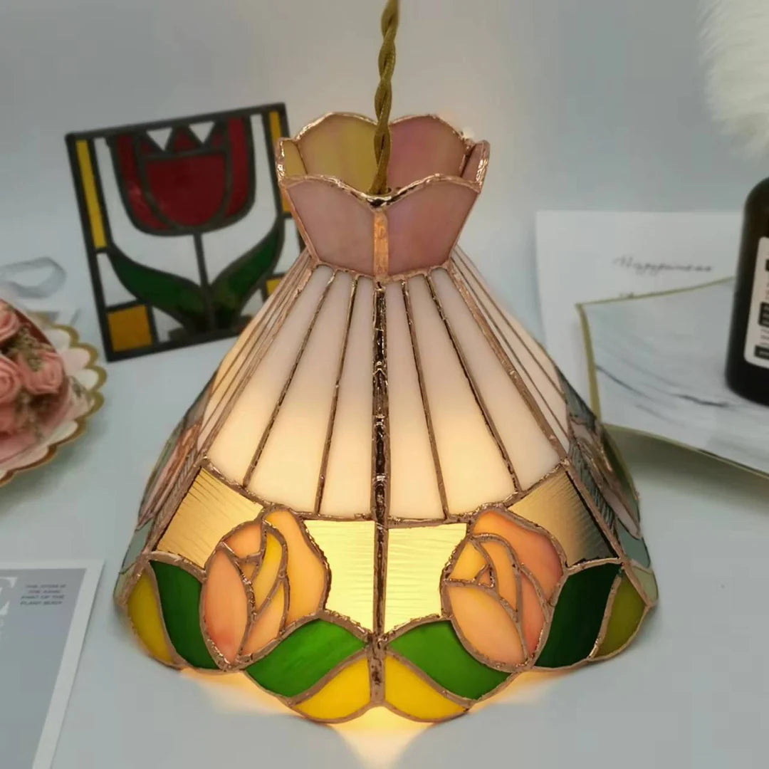 Tiffany Design LED Cono Fiore Lámpara colgante Bianco Bar Camera da letto