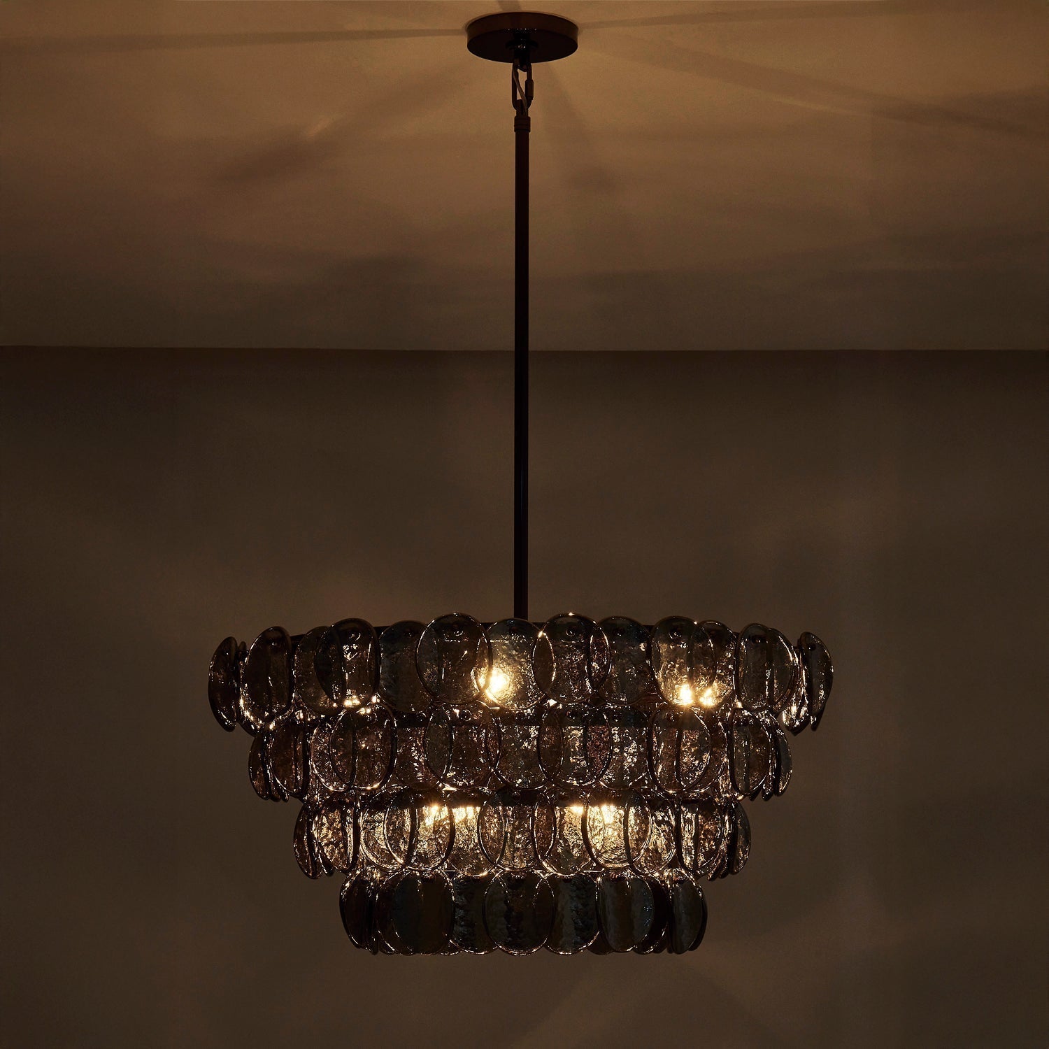 Aurora Chandelier Amber Glass Disc Fish Scale Brass - Neutralighting