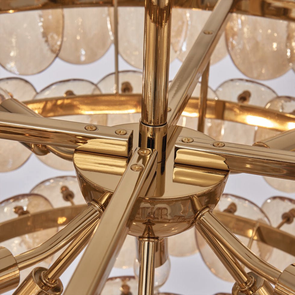 Aurora Chandelier Amber Glass Disc Fish Scale Brass - Neutralighting