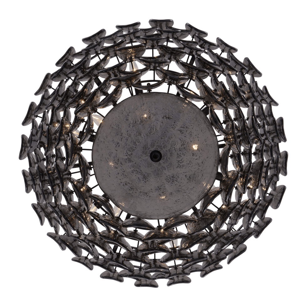 Aurora Chandelier Large Amber Glass Disc Fish Scale Brass - Neutralighting