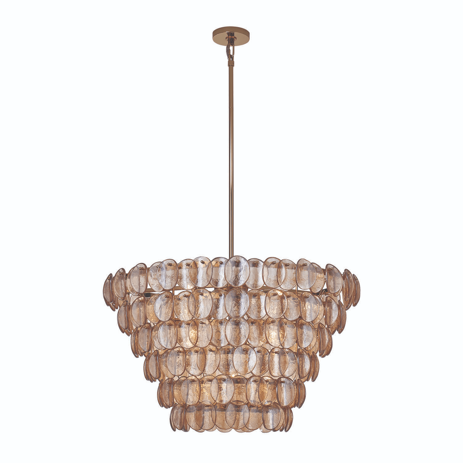 Aurora Chandelier Large Amber Glass Disc Fish Scale Brass - Neutralighting