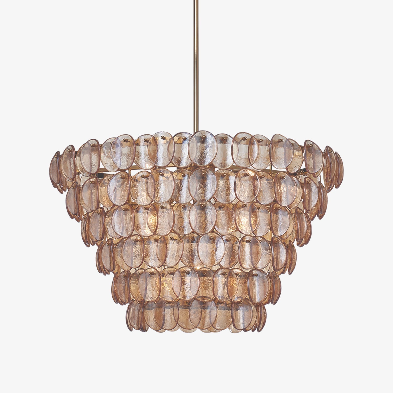 Aurora Chandelier Large Amber Glass Disc Fish Scale Brass - Neutralighting