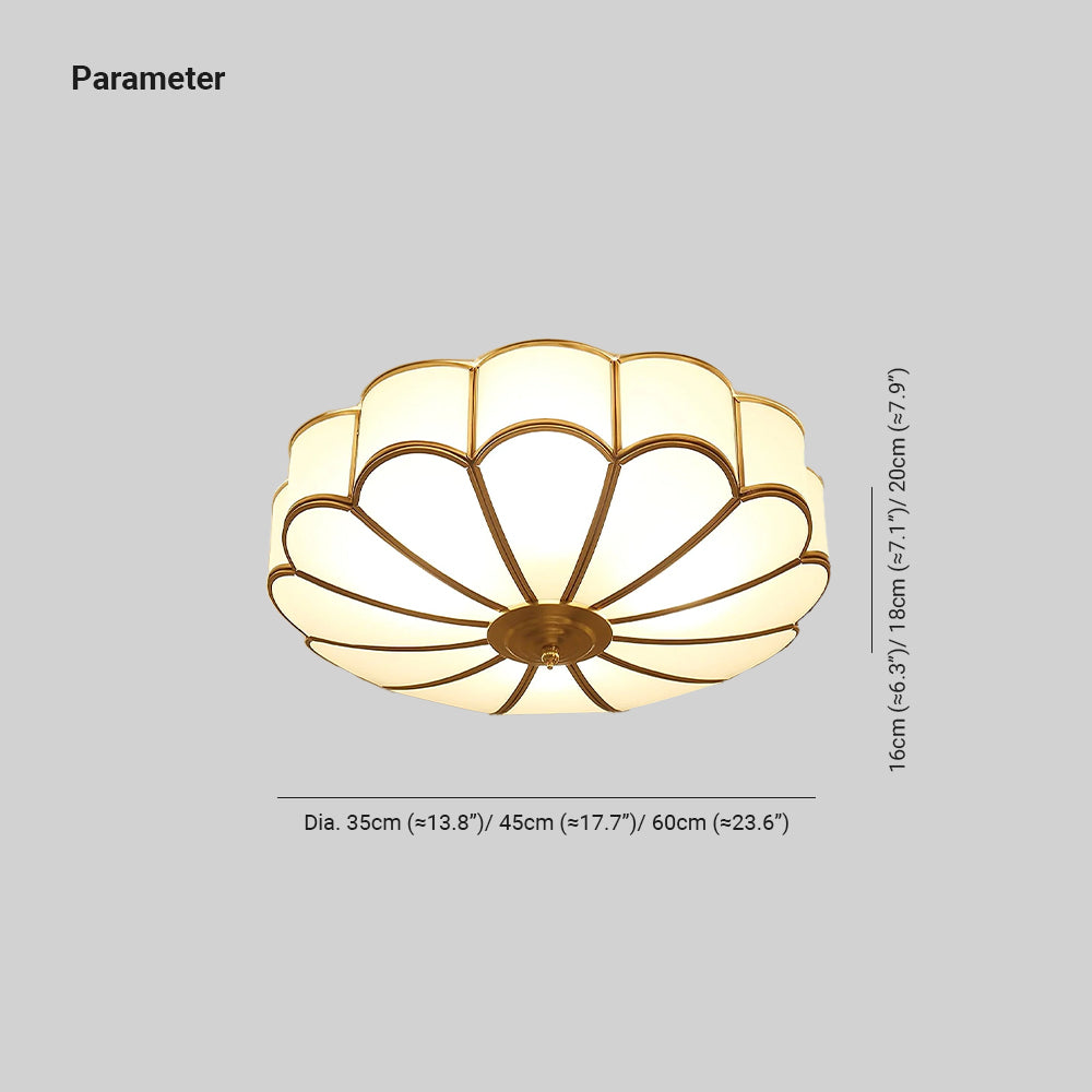Tiffany Lampada da Soffitto a Forma di Fiore in Vetro Opaco e Ottone